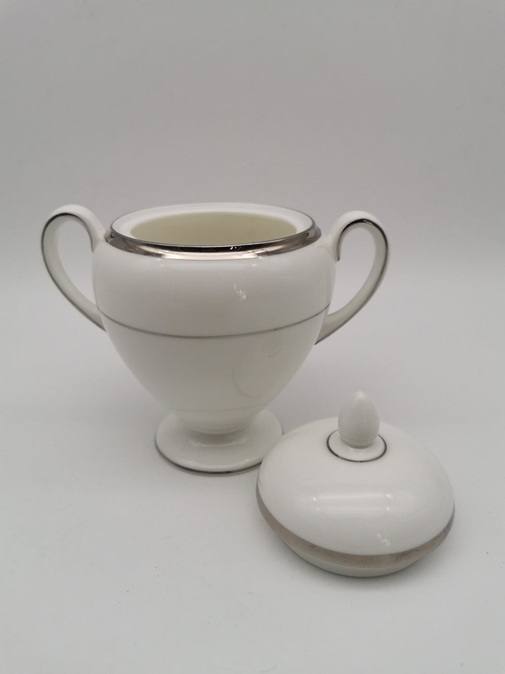Vintage Wedgwood White and Platinum Fine Bone China Lidded Sugar Bowl