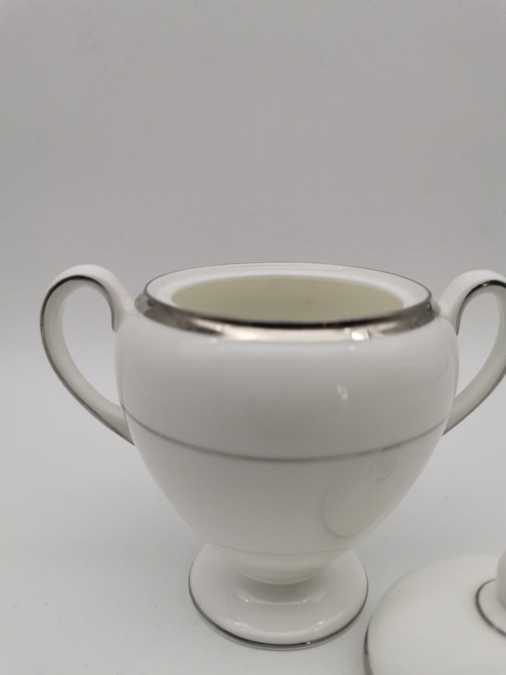 Vintage Wedgwood White and Platinum Fine Bone China Lidded Sugar Bowl