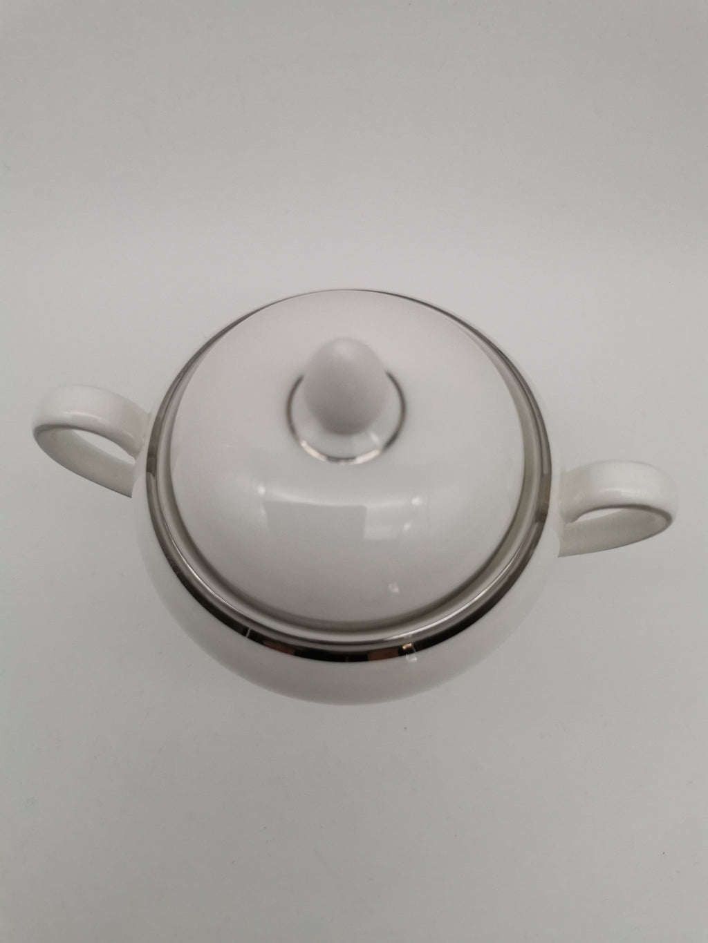 Vintage Wedgwood White and Platinum Fine Bone China Lidded Sugar Bowl