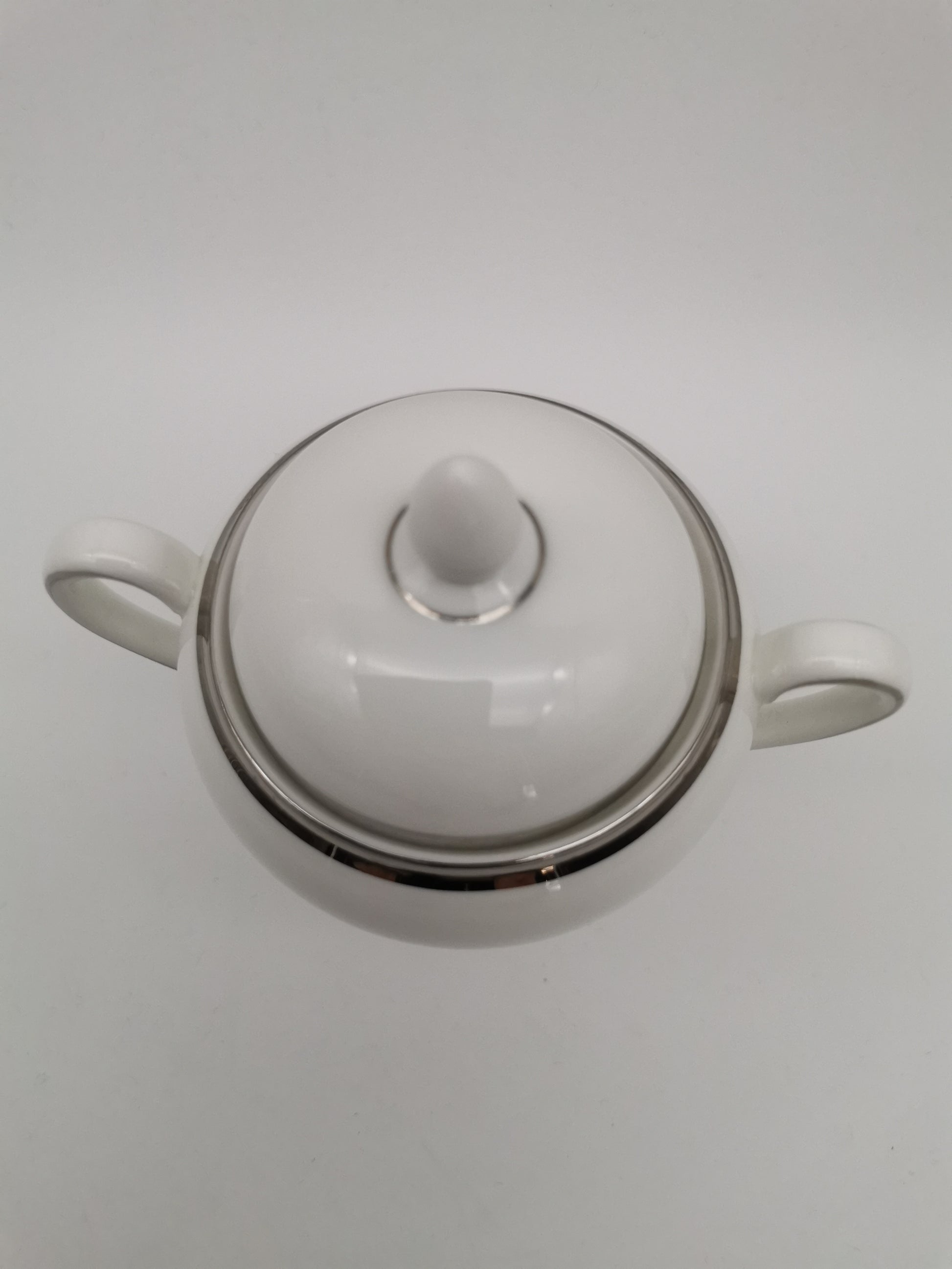 Vintage Wedgwood White and Platinum Fine Bone China Lidded Sugar Bowl