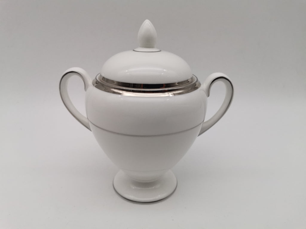 Vintage Wedgwood White and Platinum Fine Bone China Lidded Sugar Bowl