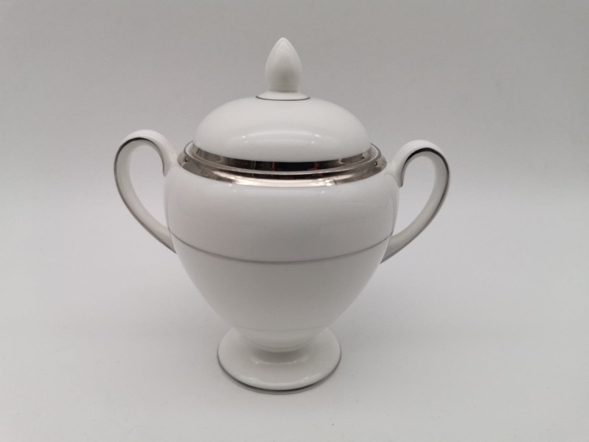 Vintage Wedgwood White and Platinum Fine Bone China Lidded Sugar Bowl
