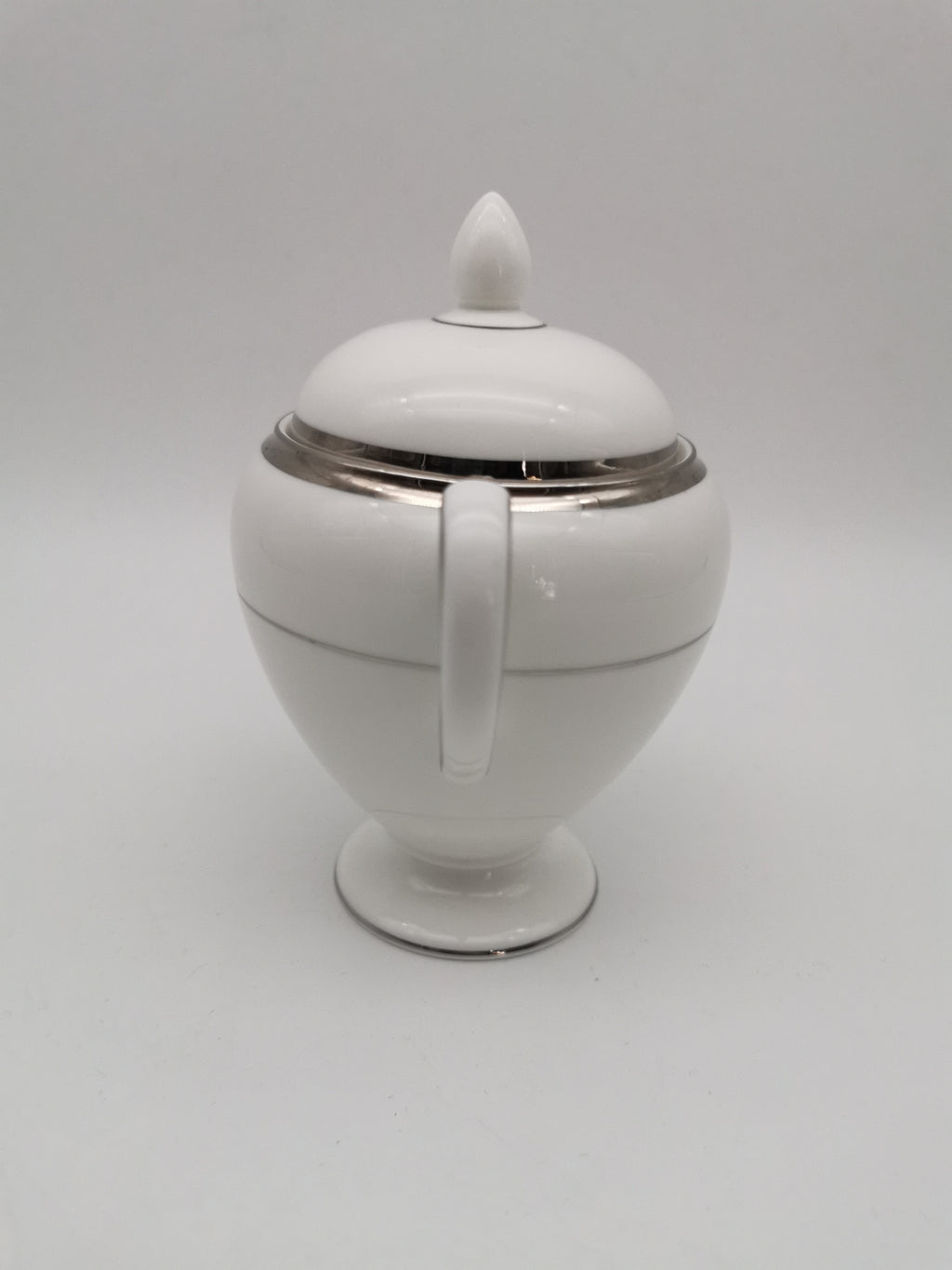 Vintage Wedgwood White and Platinum Fine Bone China Lidded Sugar Bowl