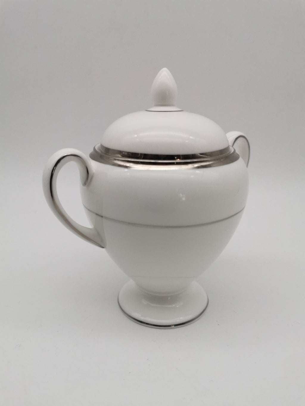 Vintage Wedgwood White and Platinum Fine Bone China Lidded Sugar Bowl