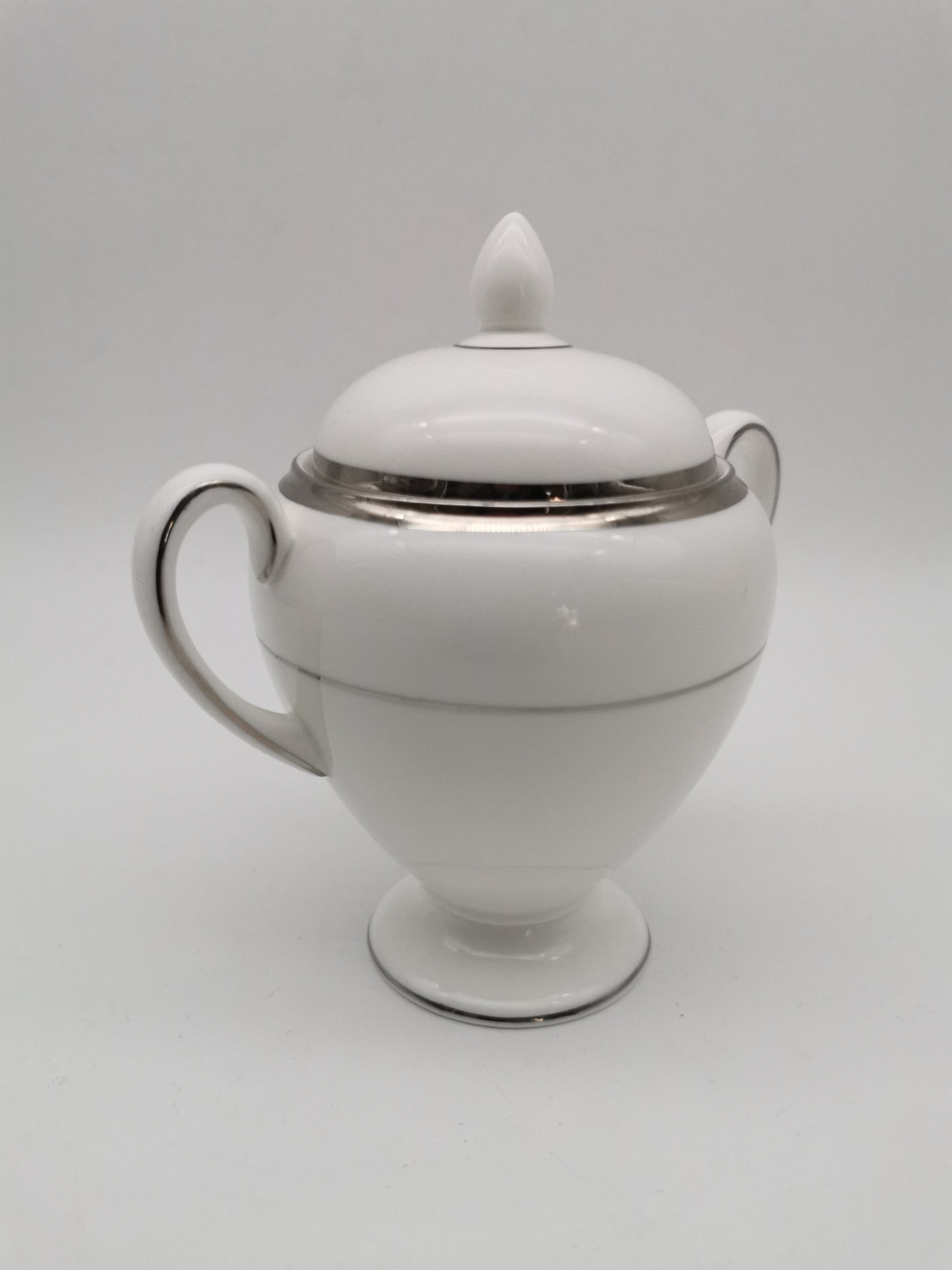 Vintage Wedgwood White and Platinum Fine Bone China Lidded Sugar Bowl