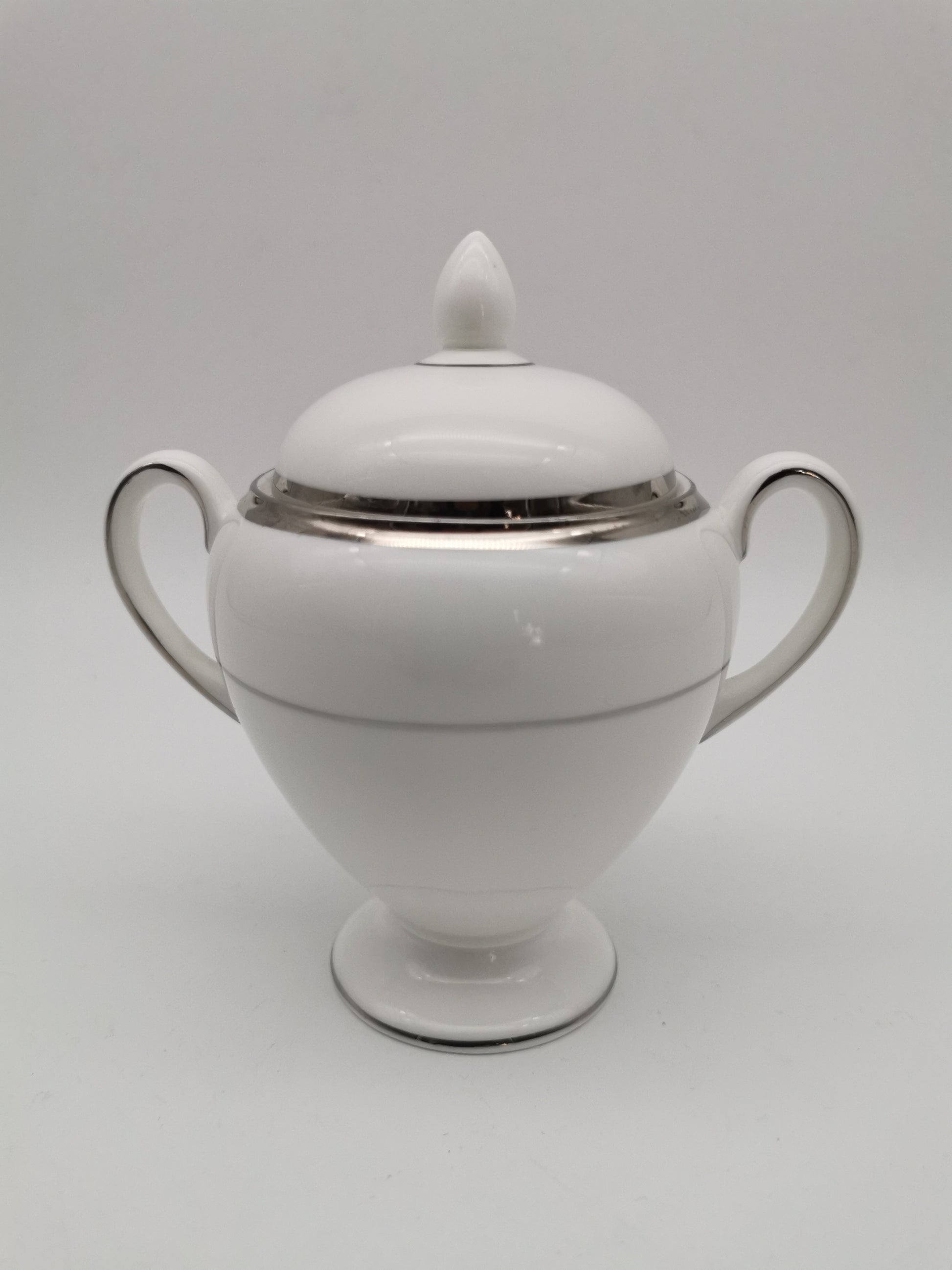 Vintage Wedgwood White and Platinum Fine Bone China Lidded Sugar Bowl