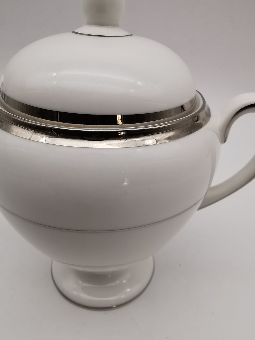 Vintage Wedgwood White and Platinum Fine Bone China Lidded Sugar Bowl