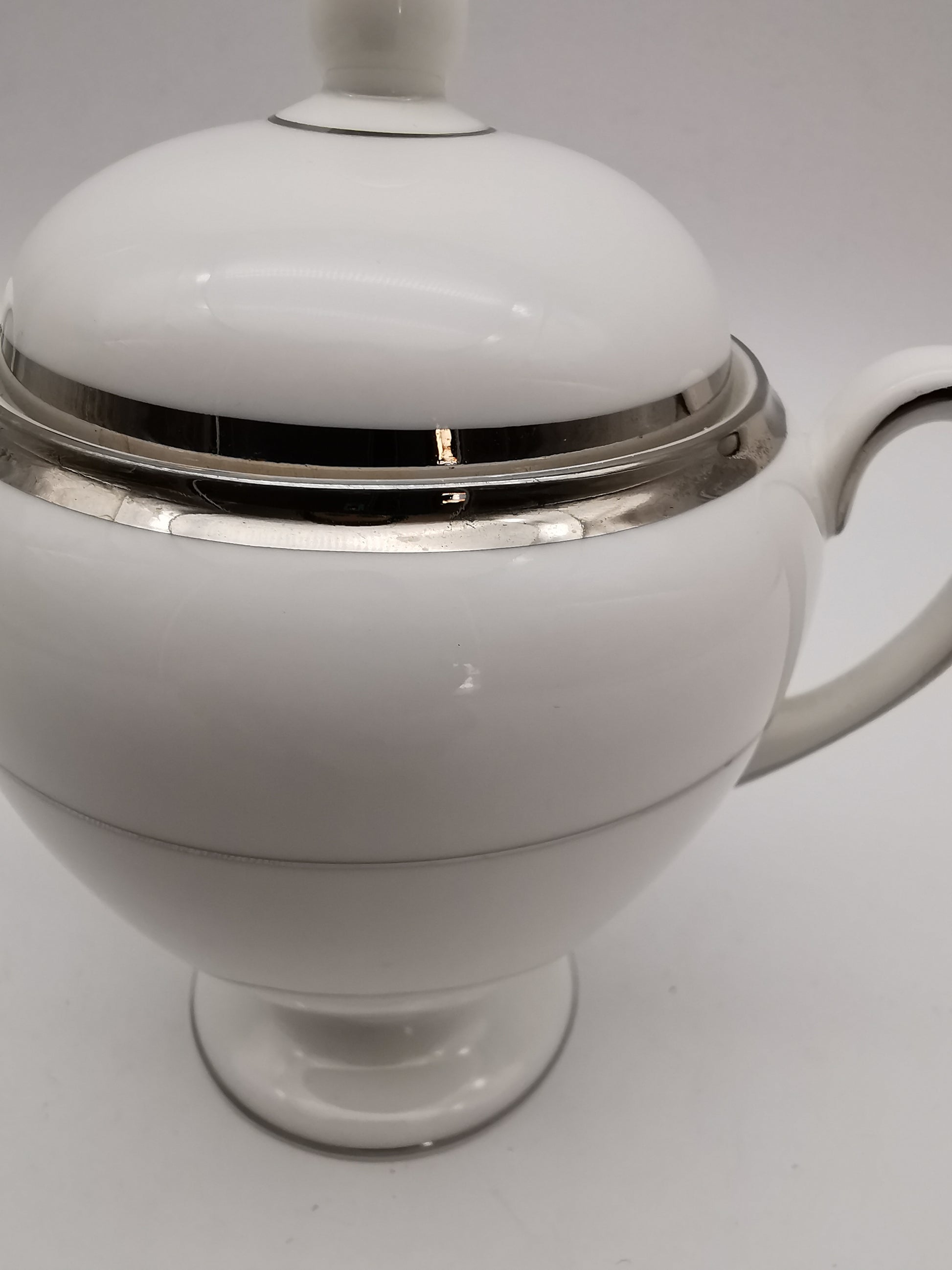 Vintage Wedgwood White and Platinum Fine Bone China Lidded Sugar Bowl