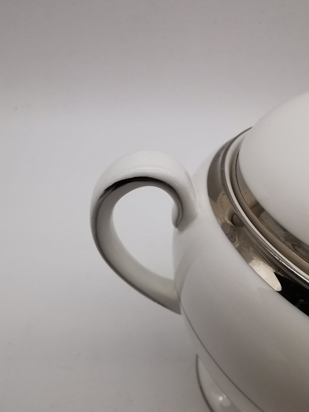 Vintage Wedgwood White and Platinum Fine Bone China Lidded Sugar Bowl