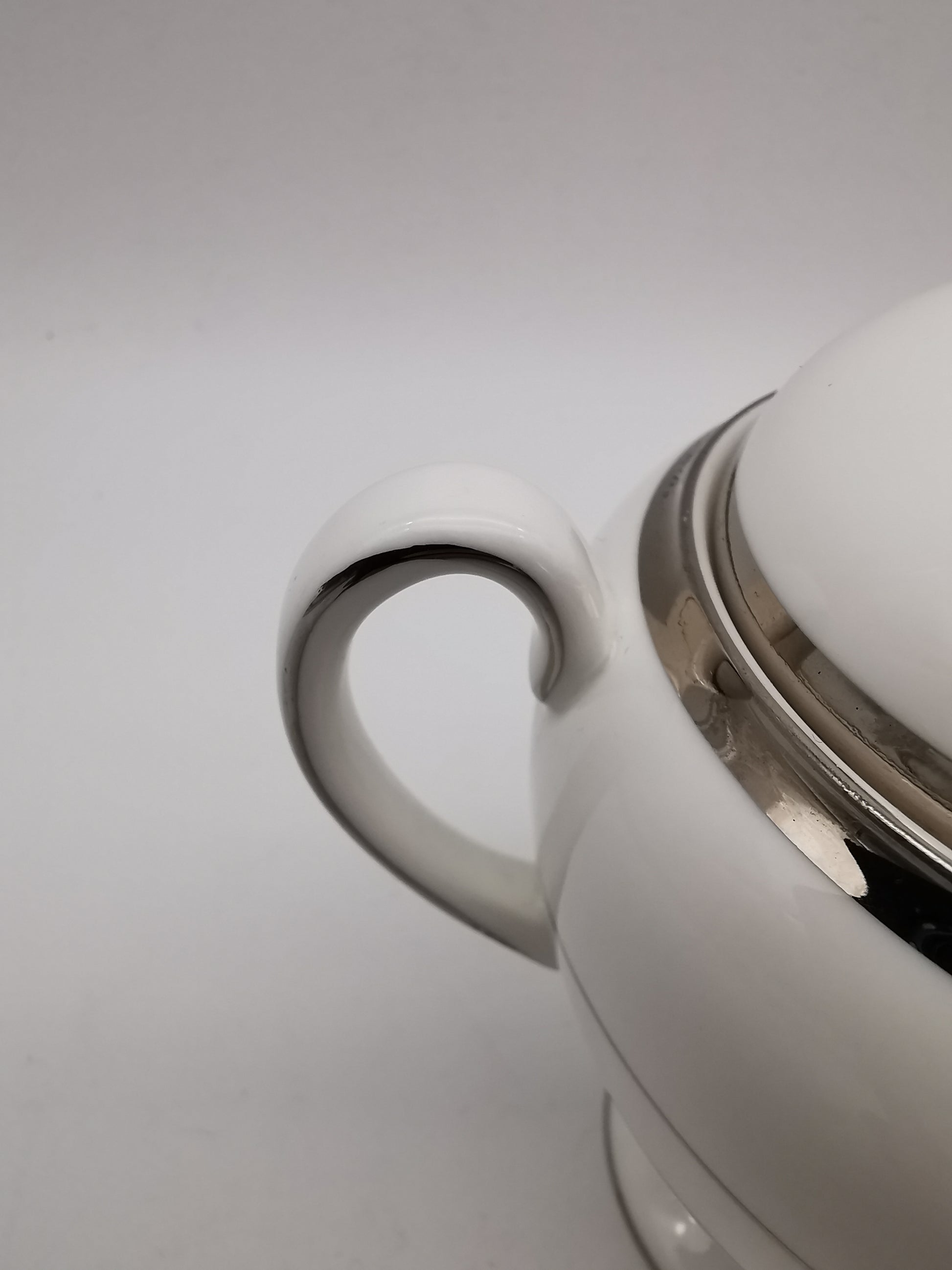 Vintage Wedgwood White and Platinum Fine Bone China Lidded Sugar Bowl