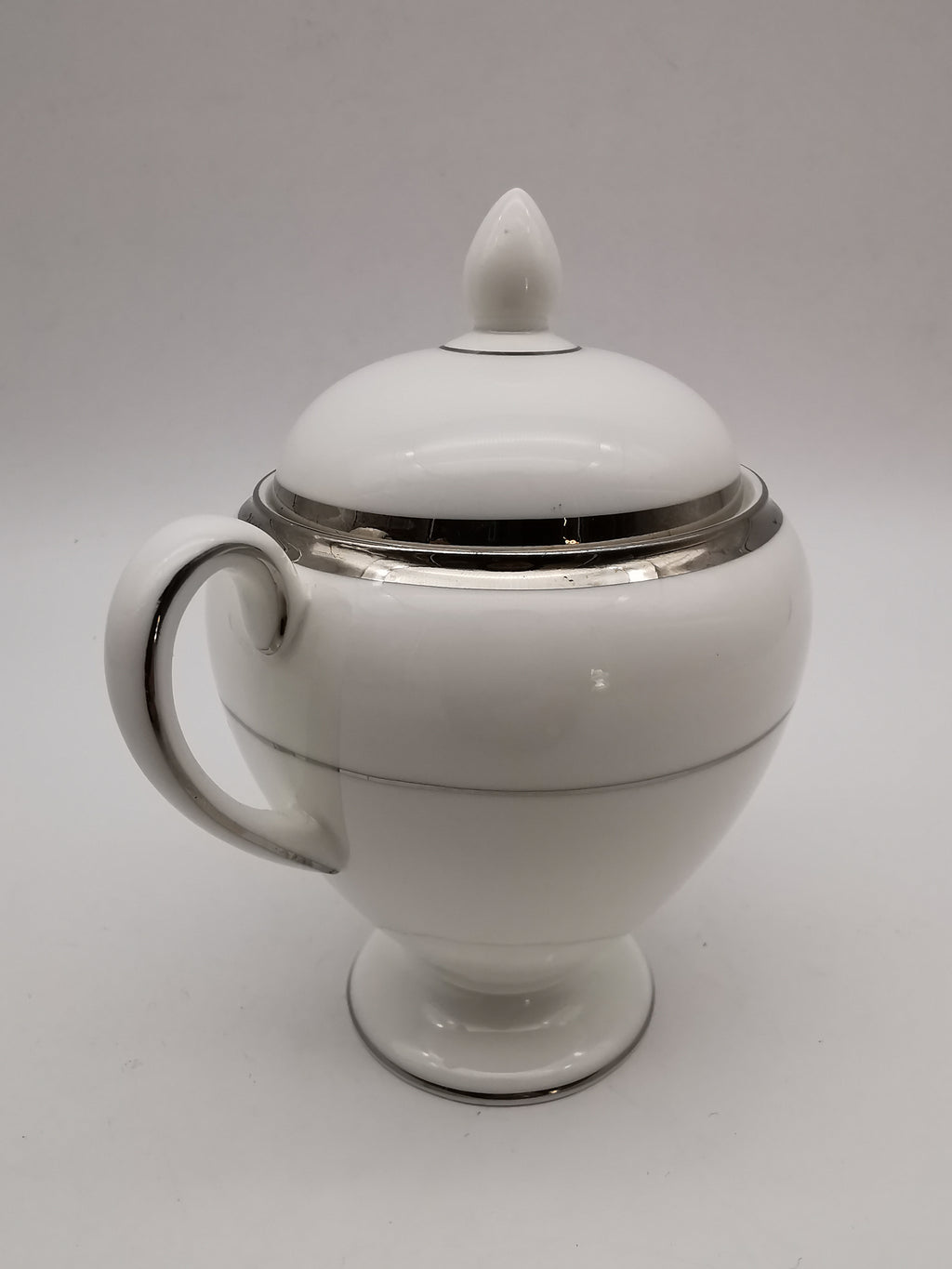 Vintage Wedgwood White and Platinum Fine Bone China Lidded Sugar Bowl