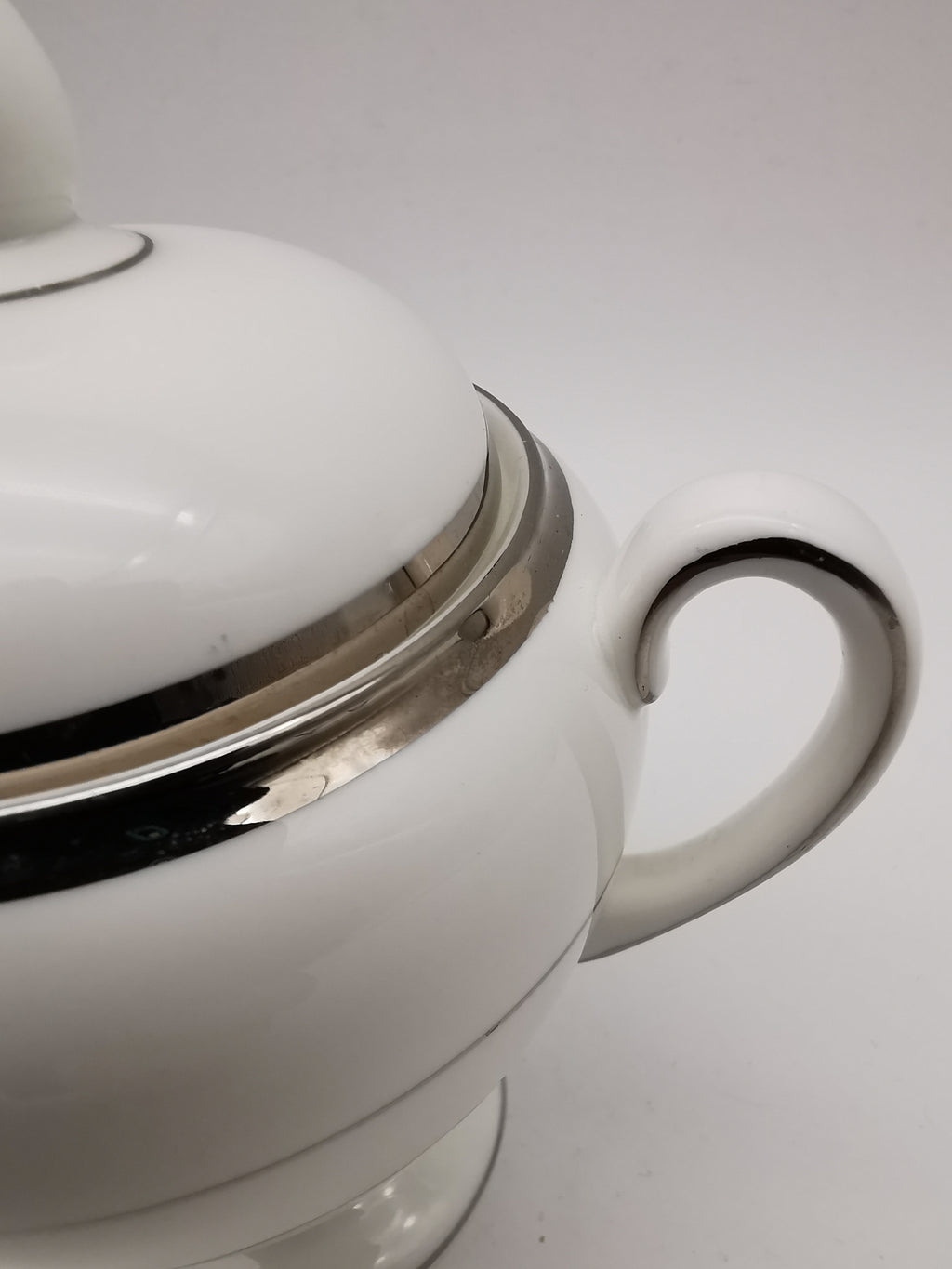 Vintage Wedgwood White and Platinum Fine Bone China Lidded Sugar Bowl