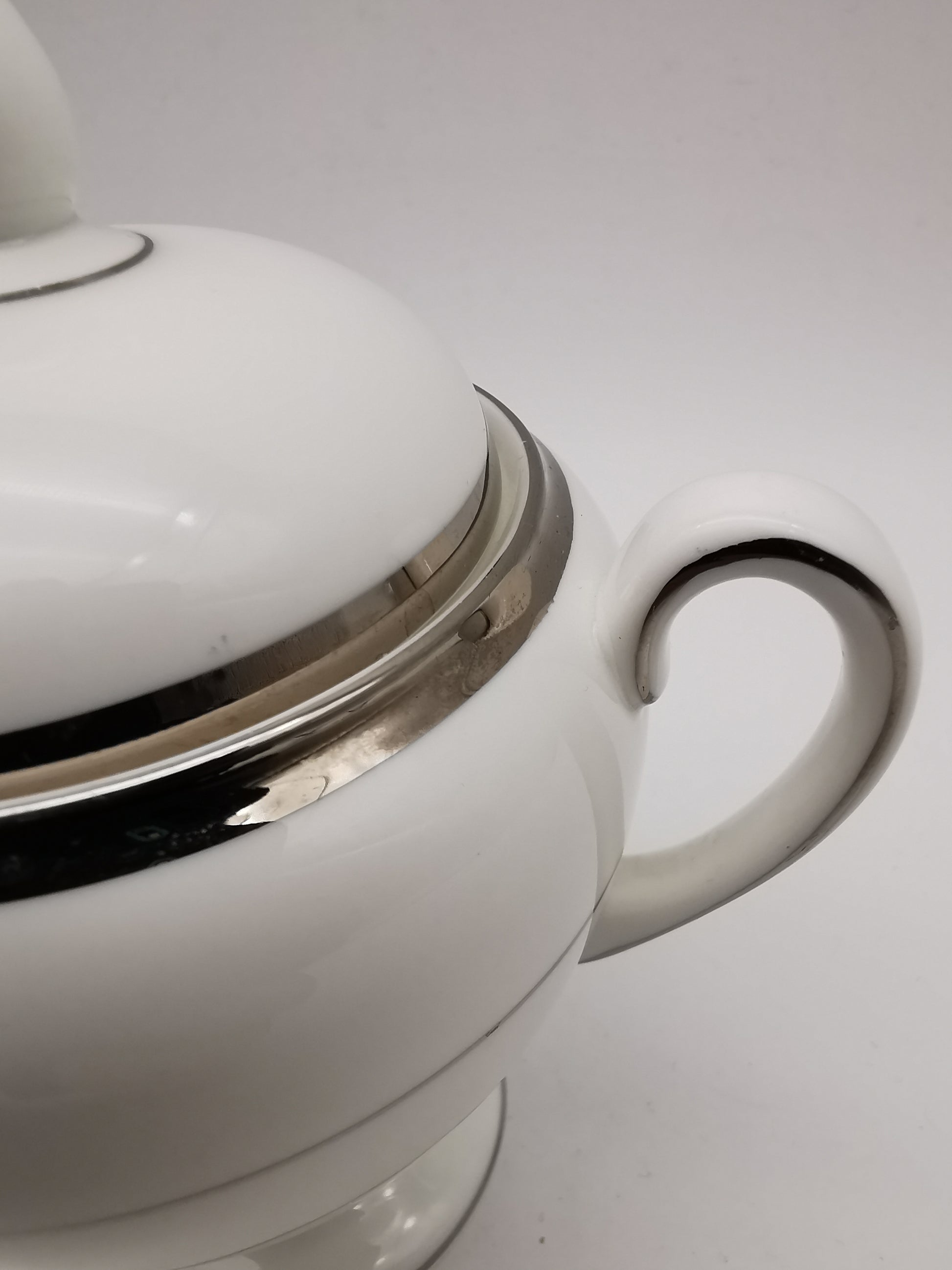 Vintage Wedgwood White and Platinum Fine Bone China Lidded Sugar Bowl