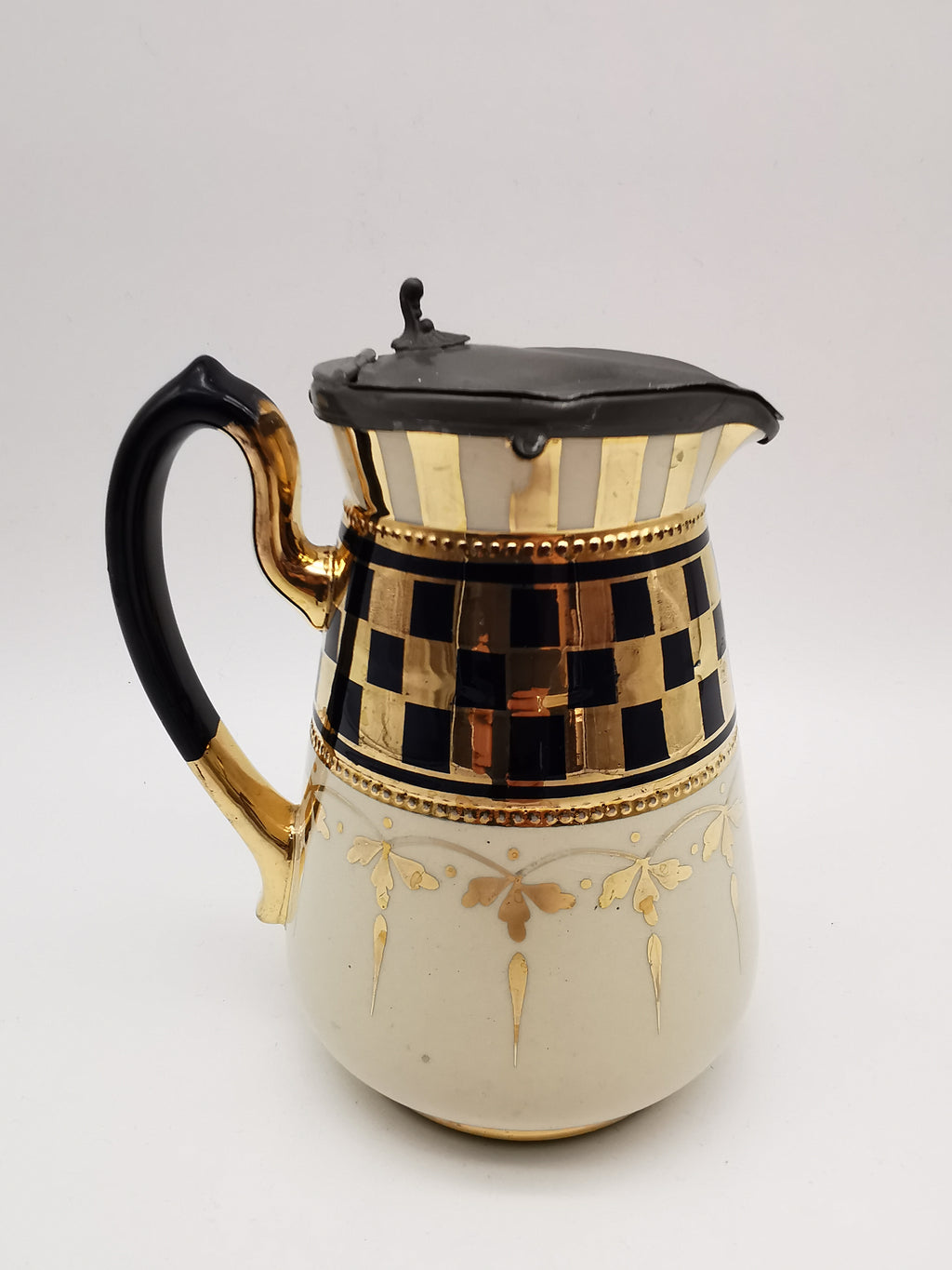 Black Gold Chequered Art Deco Milk/Cream Jug Pitcher, Lingard, Webster & Co.