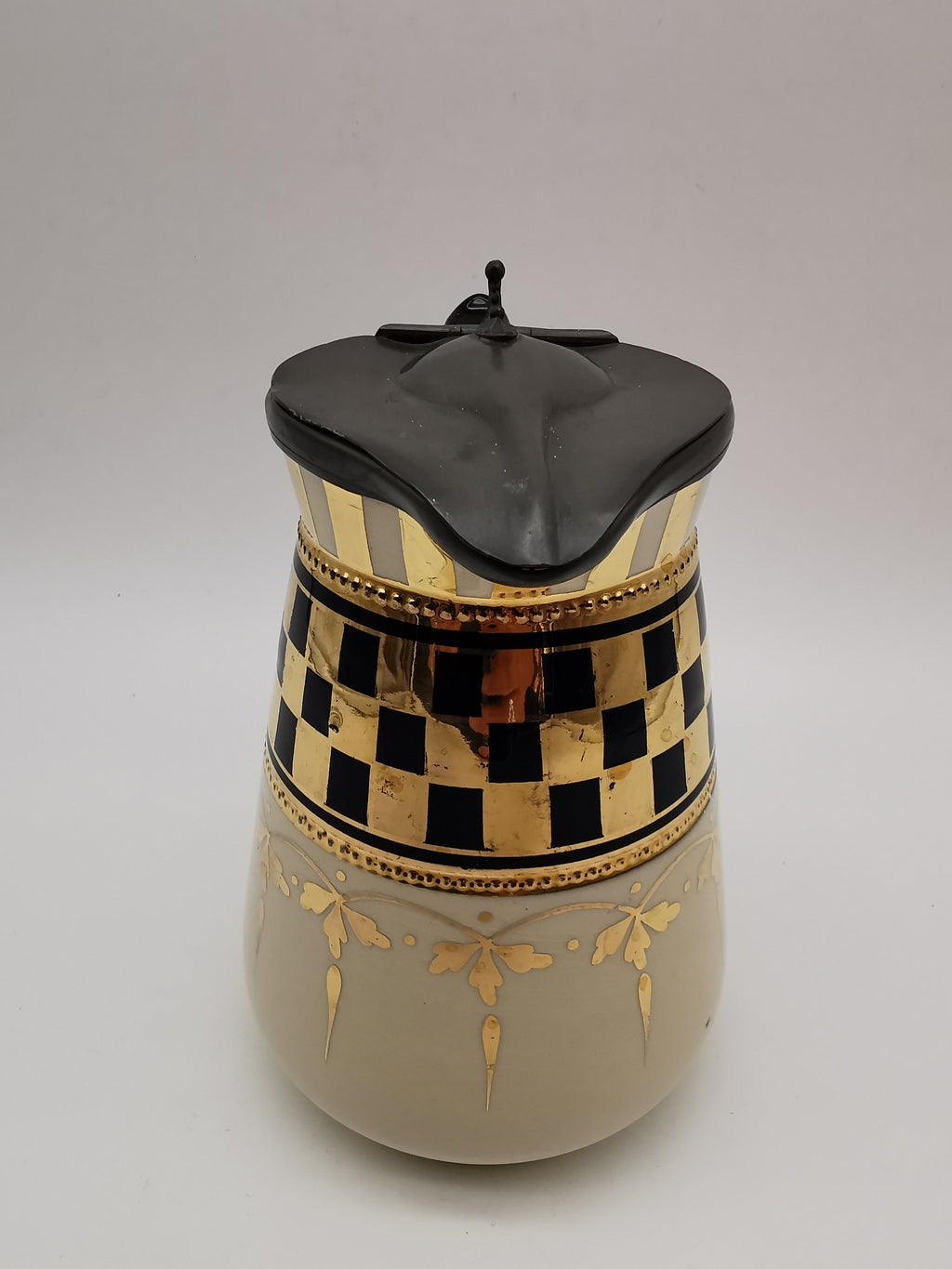 Black Gold Chequered Art Deco Milk/Cream Jug Pitcher, Lingard, Webster & Co.