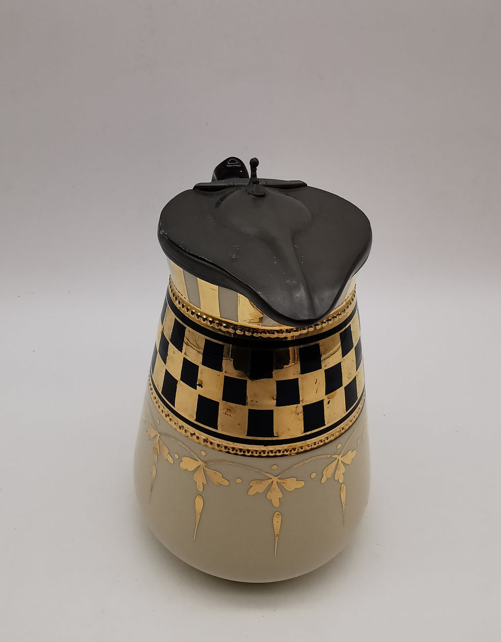 Black Gold Chequered Art Deco Milk/Cream Jug Pitcher, Lingard, Webster & Co.