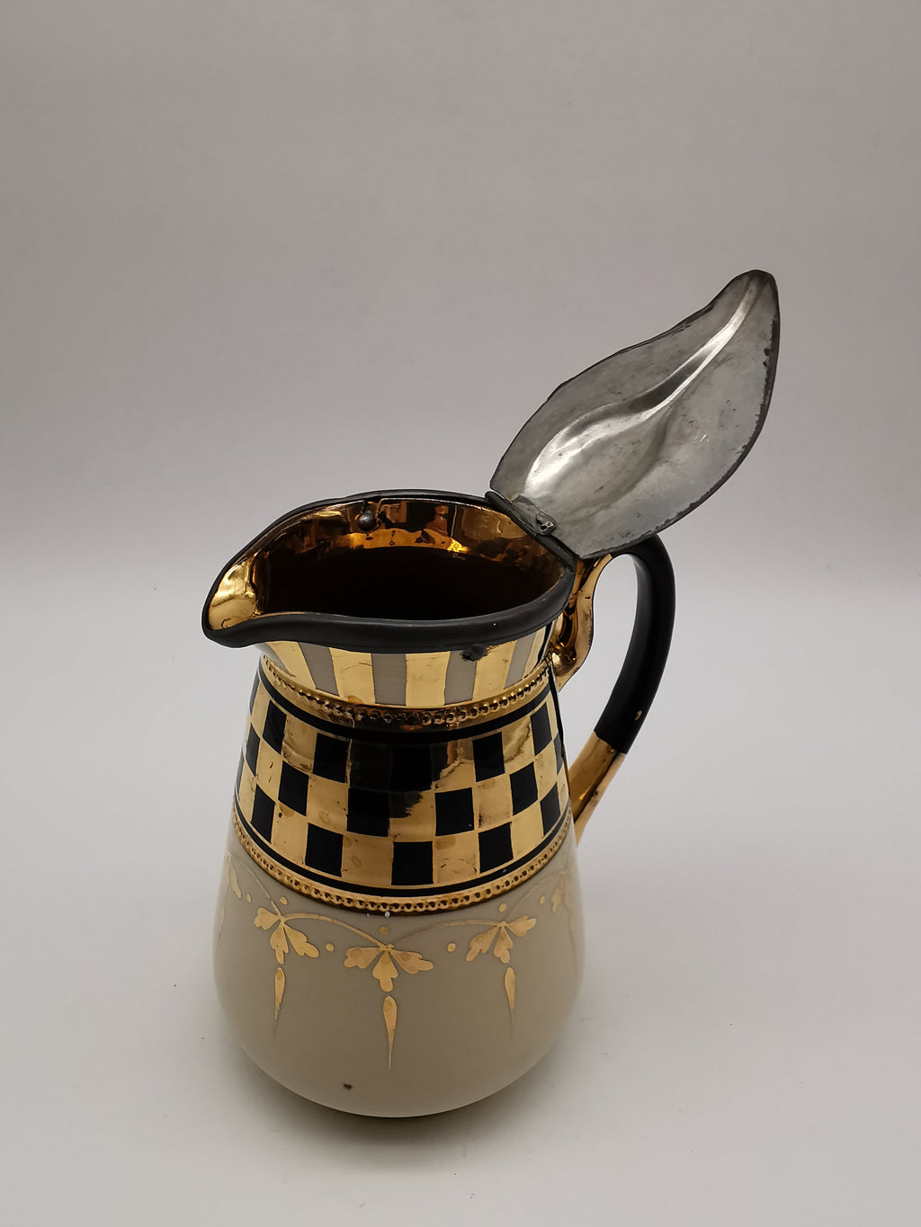 Black Gold Chequered Art Deco Milk/Cream Jug Pitcher, Lingard, Webster & Co.