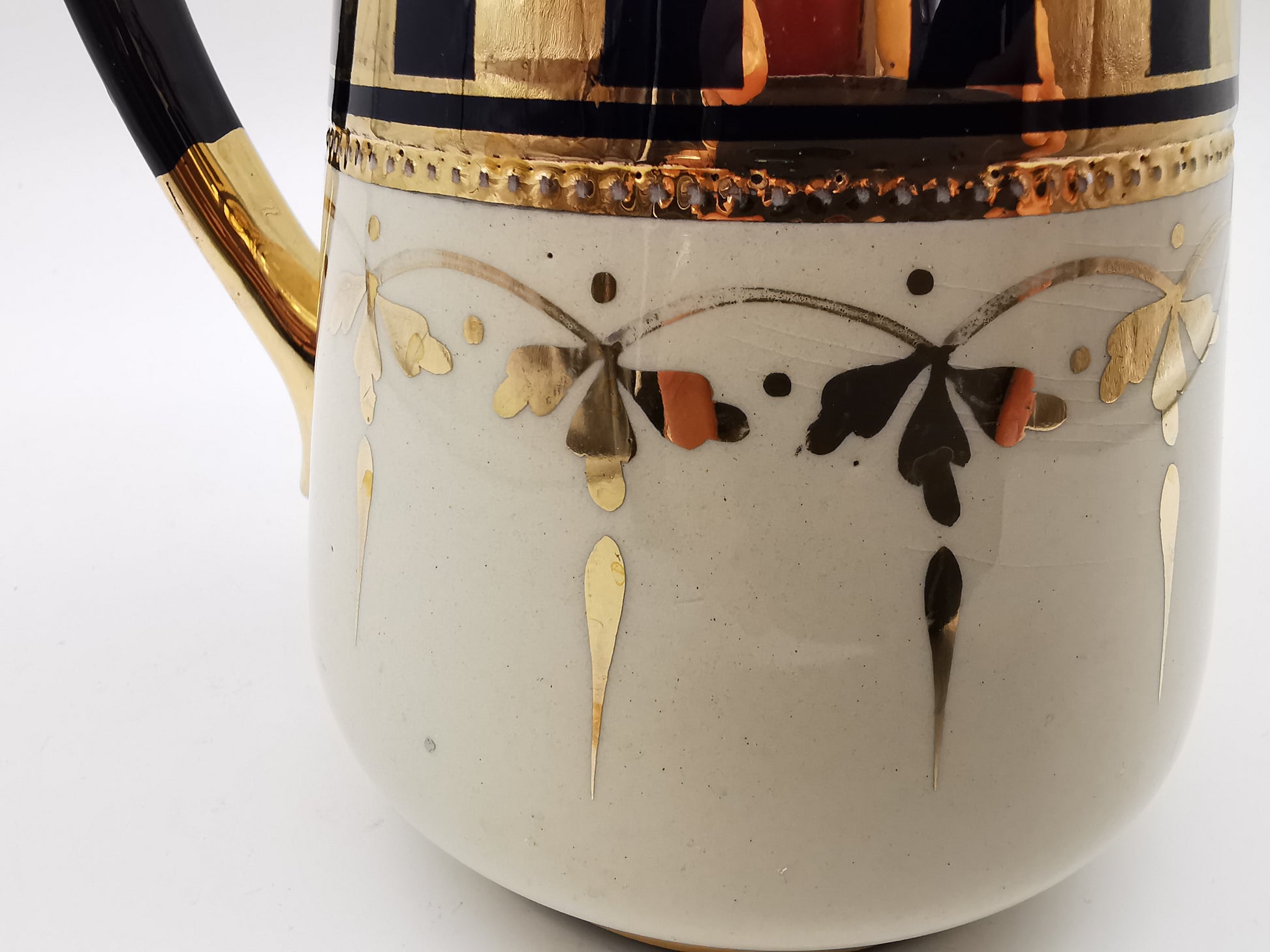 Black Gold Chequered Art Deco Milk/Cream Jug Pitcher, Lingard, Webster & Co.