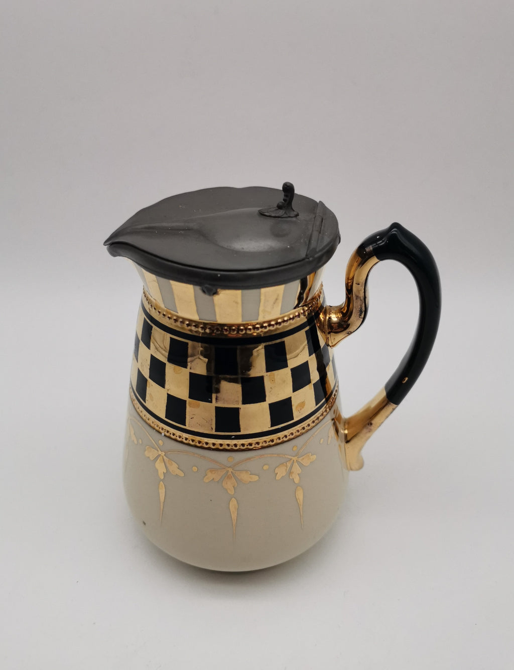 Black Gold Chequered Art Deco Milk/Cream Jug Pitcher, Lingard, Webster & Co.