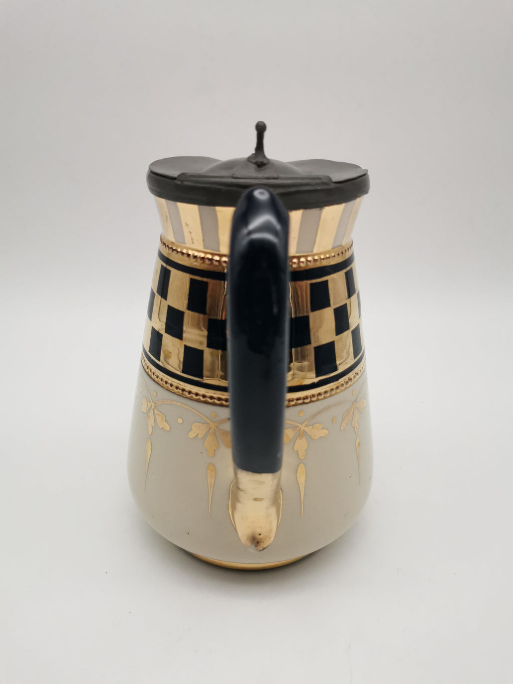 Black Gold Chequered Art Deco Milk/Cream Jug Pitcher, Lingard, Webster & Co.