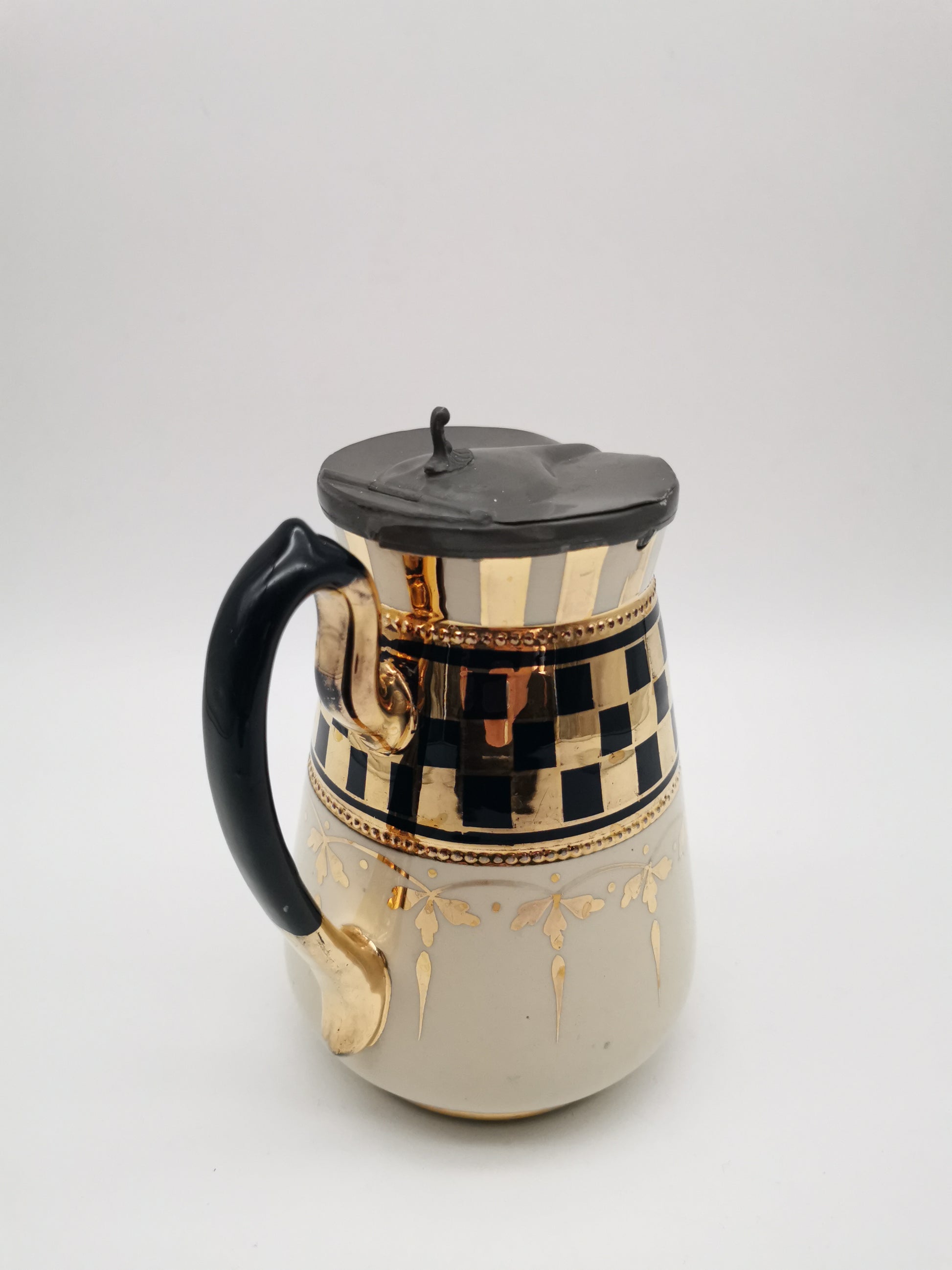 Black Gold Chequered Art Deco Milk/Cream Jug Pitcher, Lingard, Webster & Co.