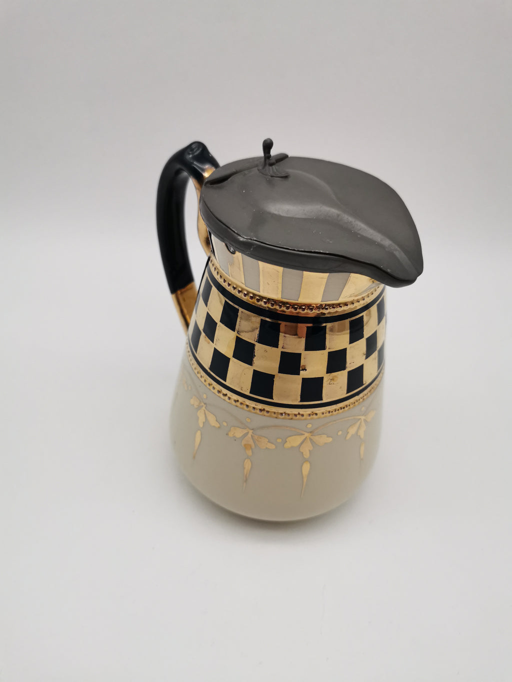 Black Gold Chequered Art Deco Milk/Cream Jug Pitcher, Lingard, Webster & Co.