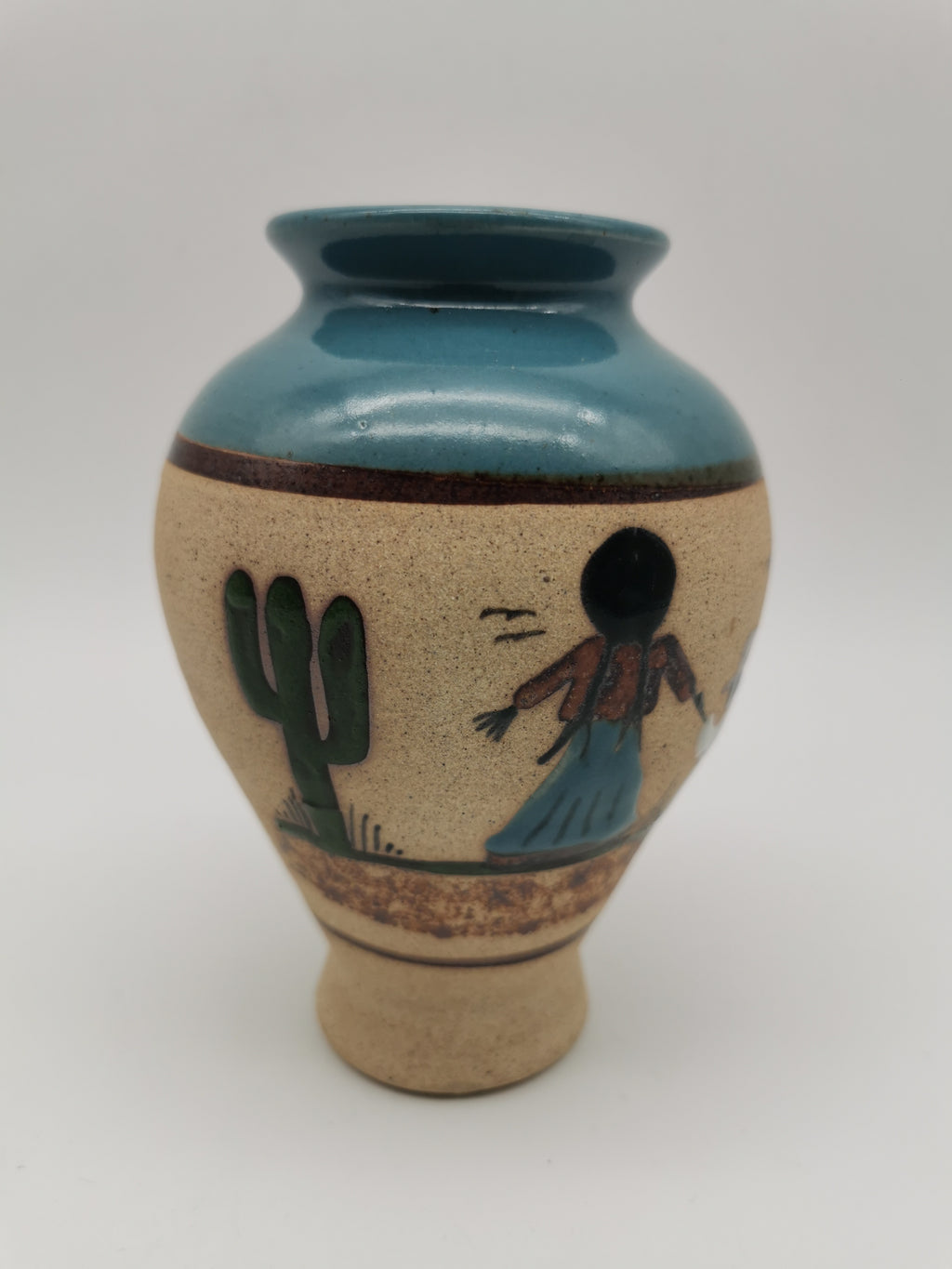 Vintage Signed JC Tonala Mexican Folk Art Vase - Desert Scene