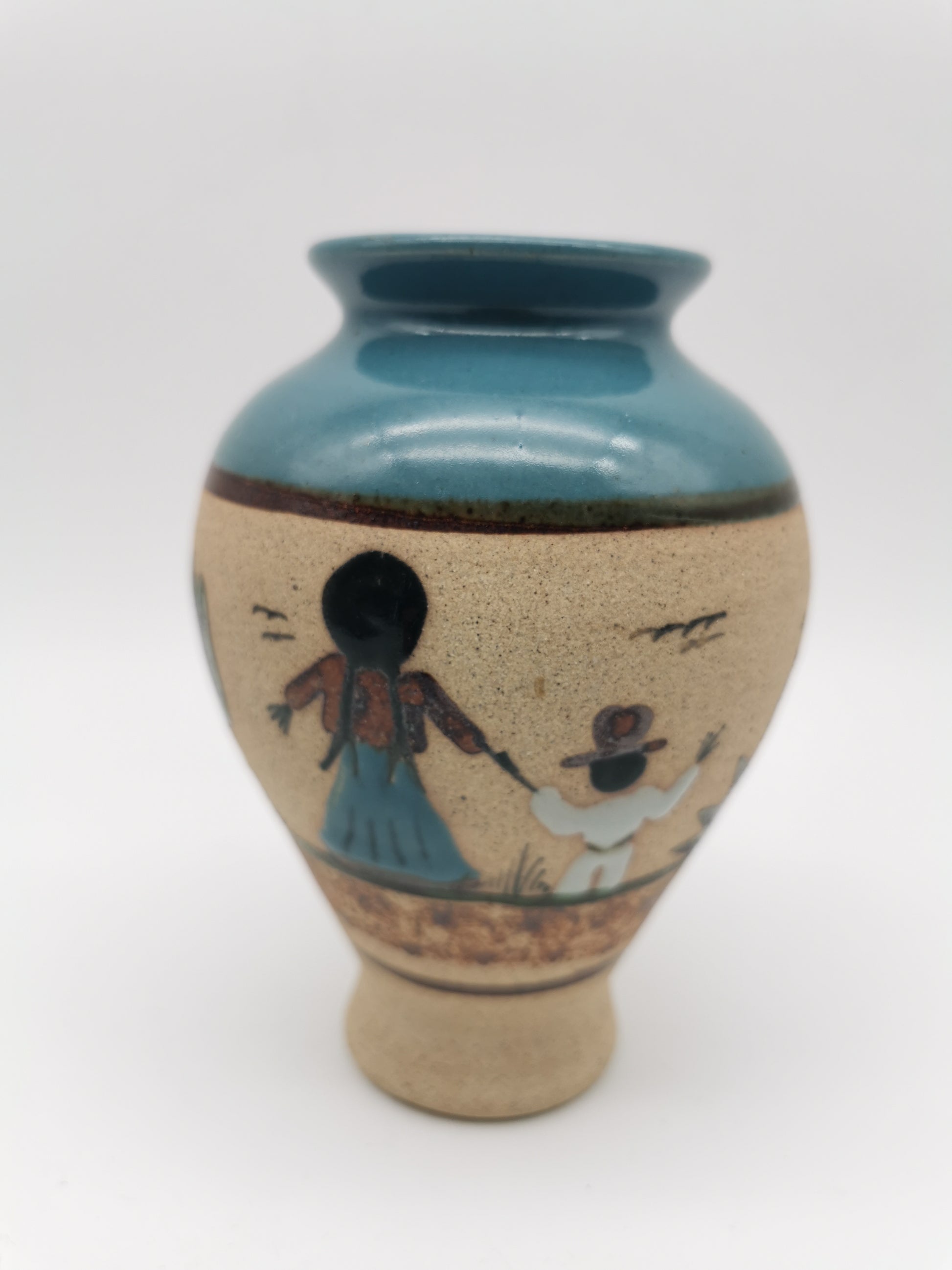 Vintage Signed JC Tonala Mexican Folk Art Vase - Desert Scene