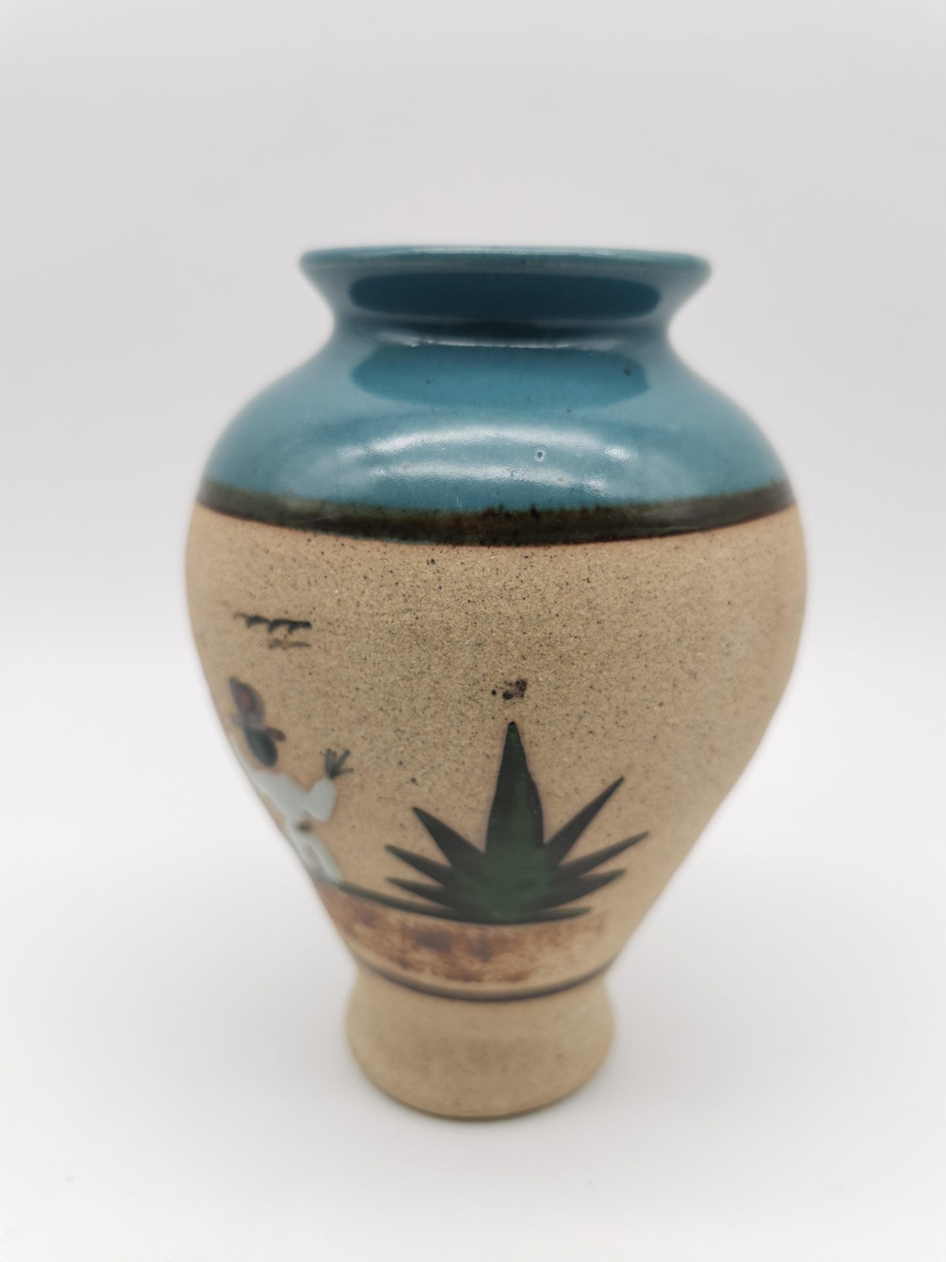 Vintage Signed JC Tonala Mexican Folk Art Vase - Desert Scene