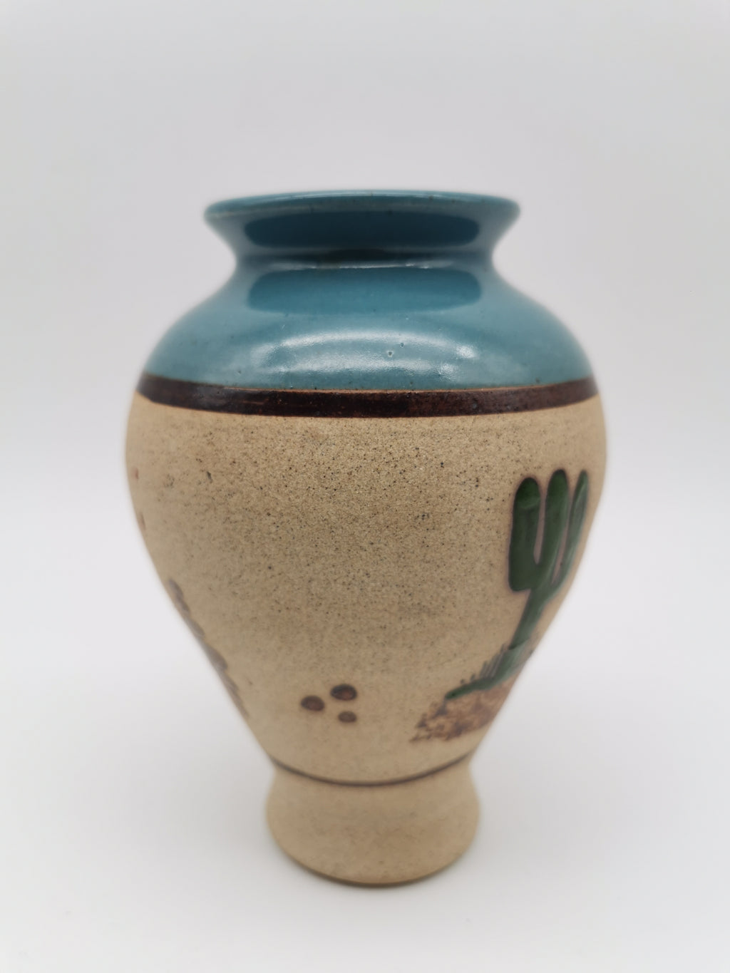 Vintage Signed JC Tonala Mexican Folk Art Vase - Desert Scene