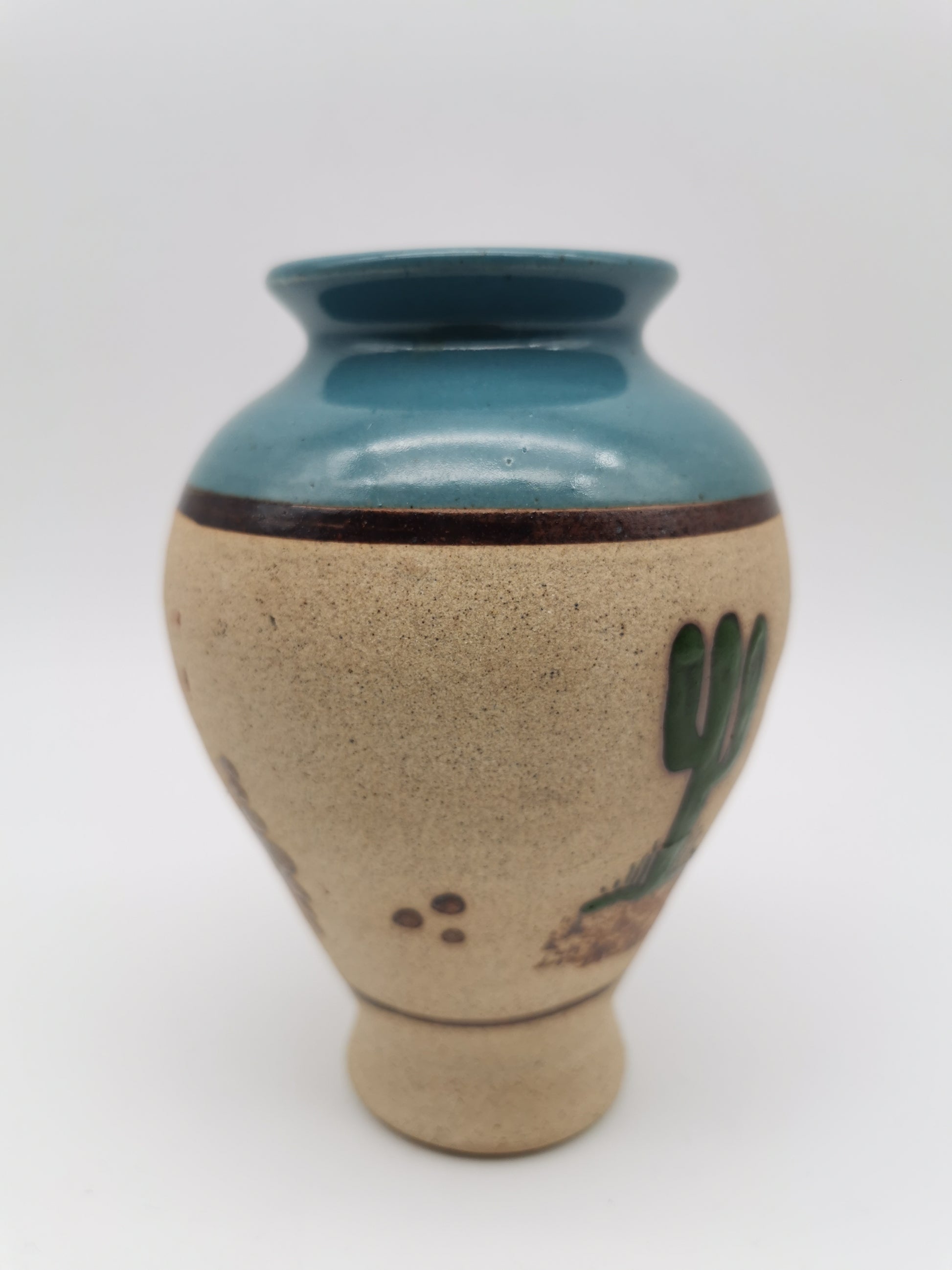 Vintage Signed JC Tonala Mexican Folk Art Vase - Desert Scene