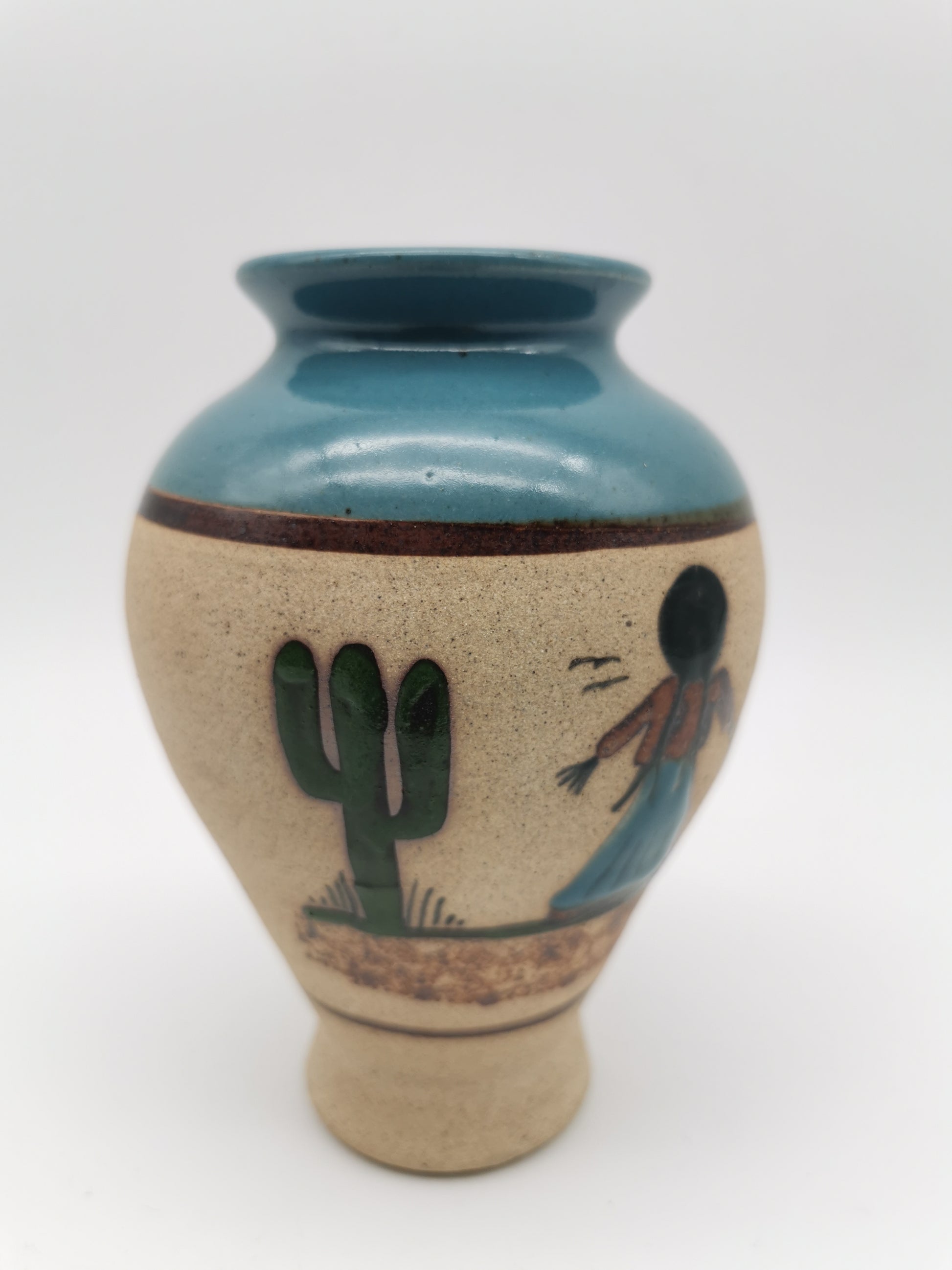 Vintage Signed JC Tonala Mexican Folk Art Vase - Desert Scene