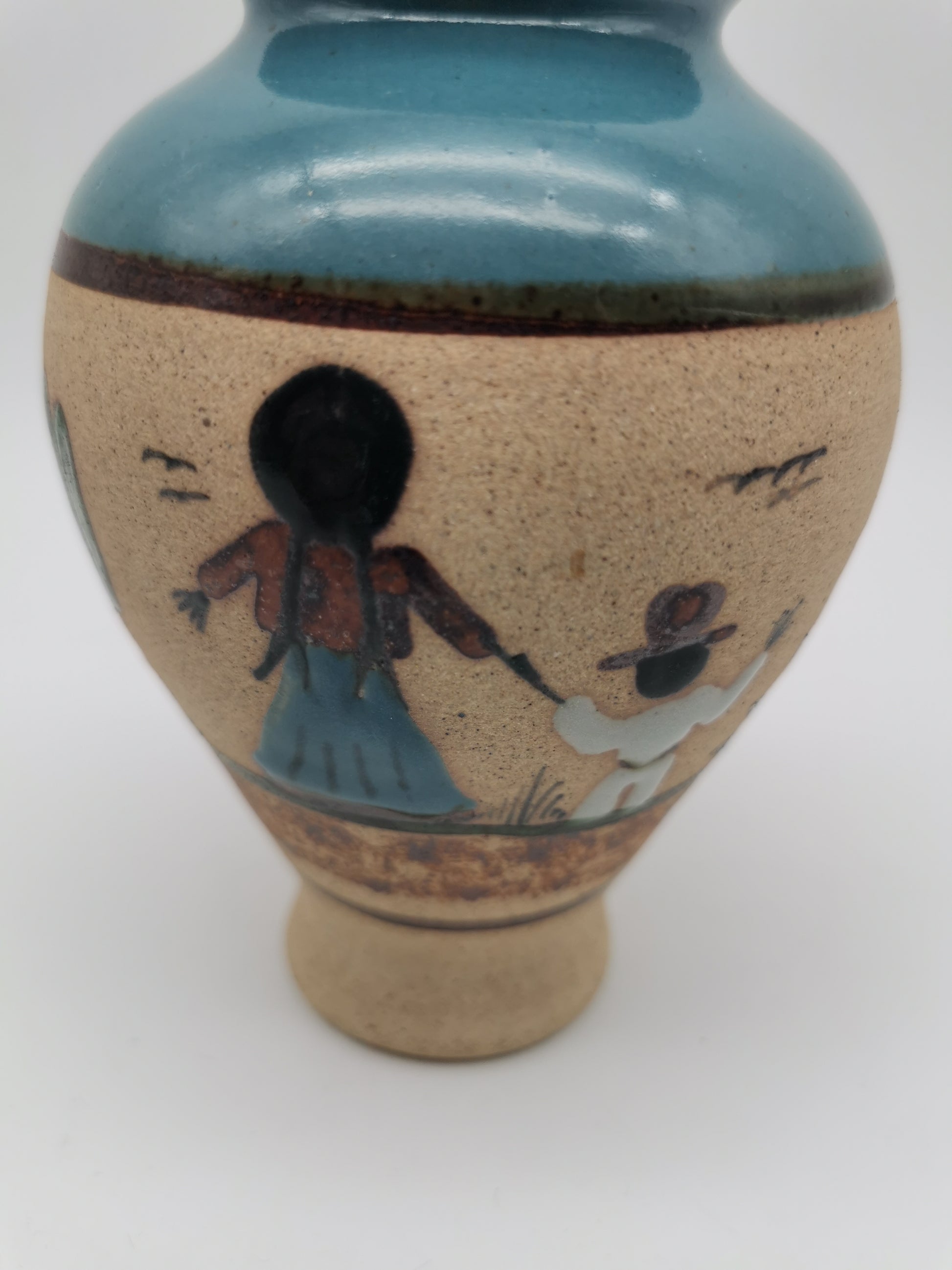 Vintage Signed JC Tonala Mexican Folk Art Vase - Desert Scene