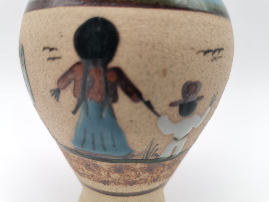 Vintage Signed JC Tonala Mexican Folk Art Vase - Desert Scene