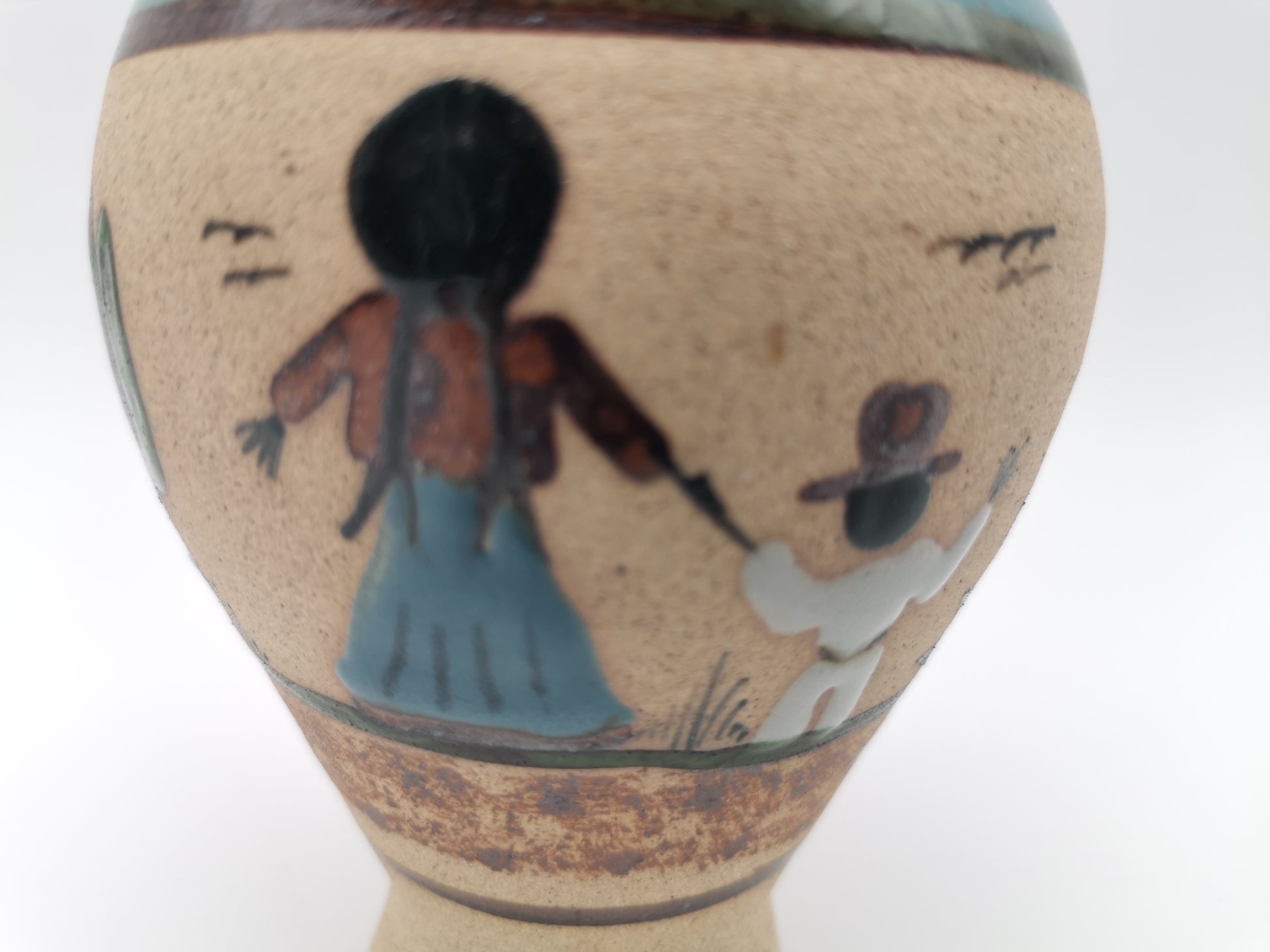 Vintage Signed JC Tonala Mexican Folk Art Vase - Desert Scene