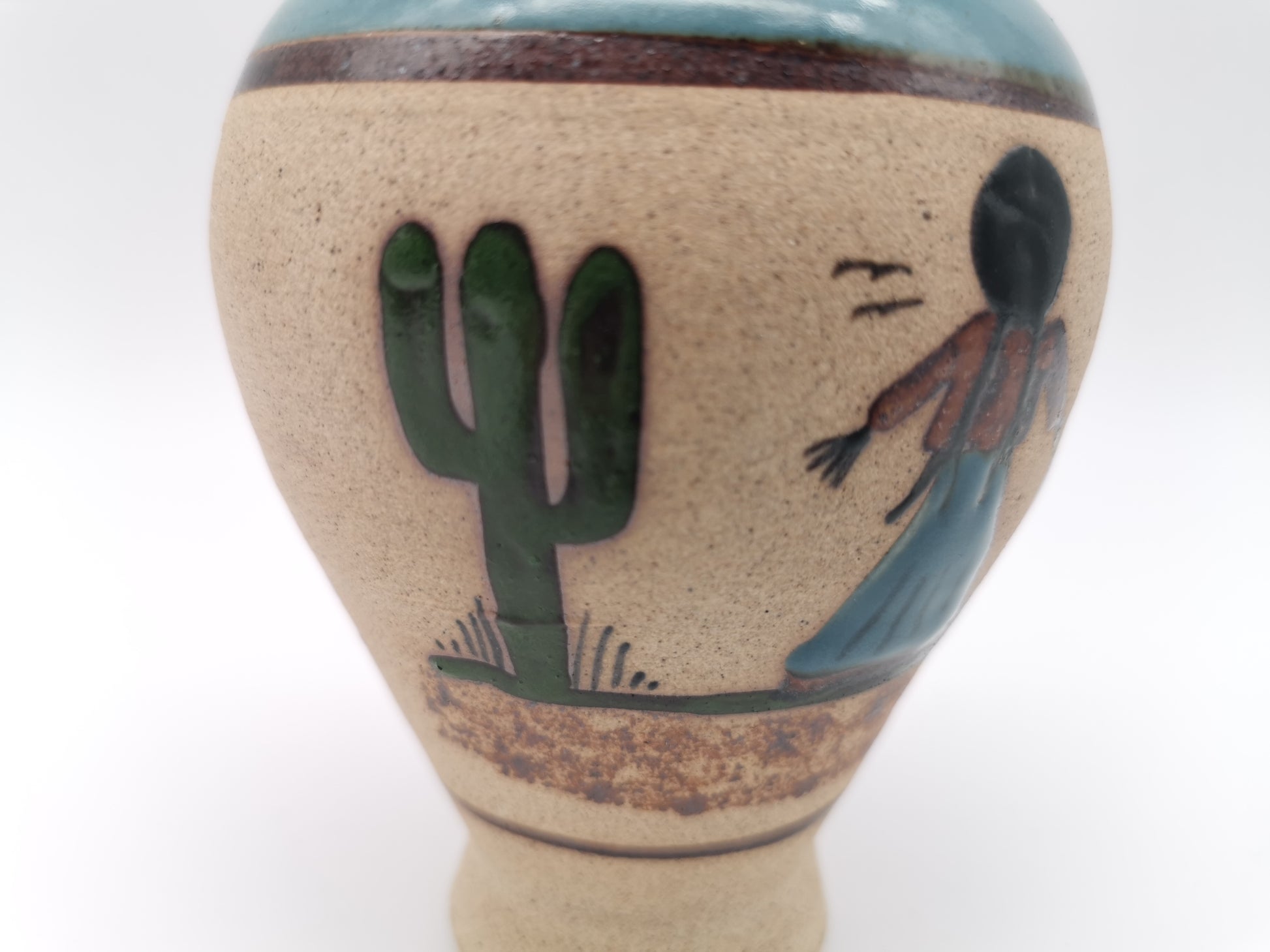 Vintage Signed JC Tonala Mexican Folk Art Vase - Desert Scene