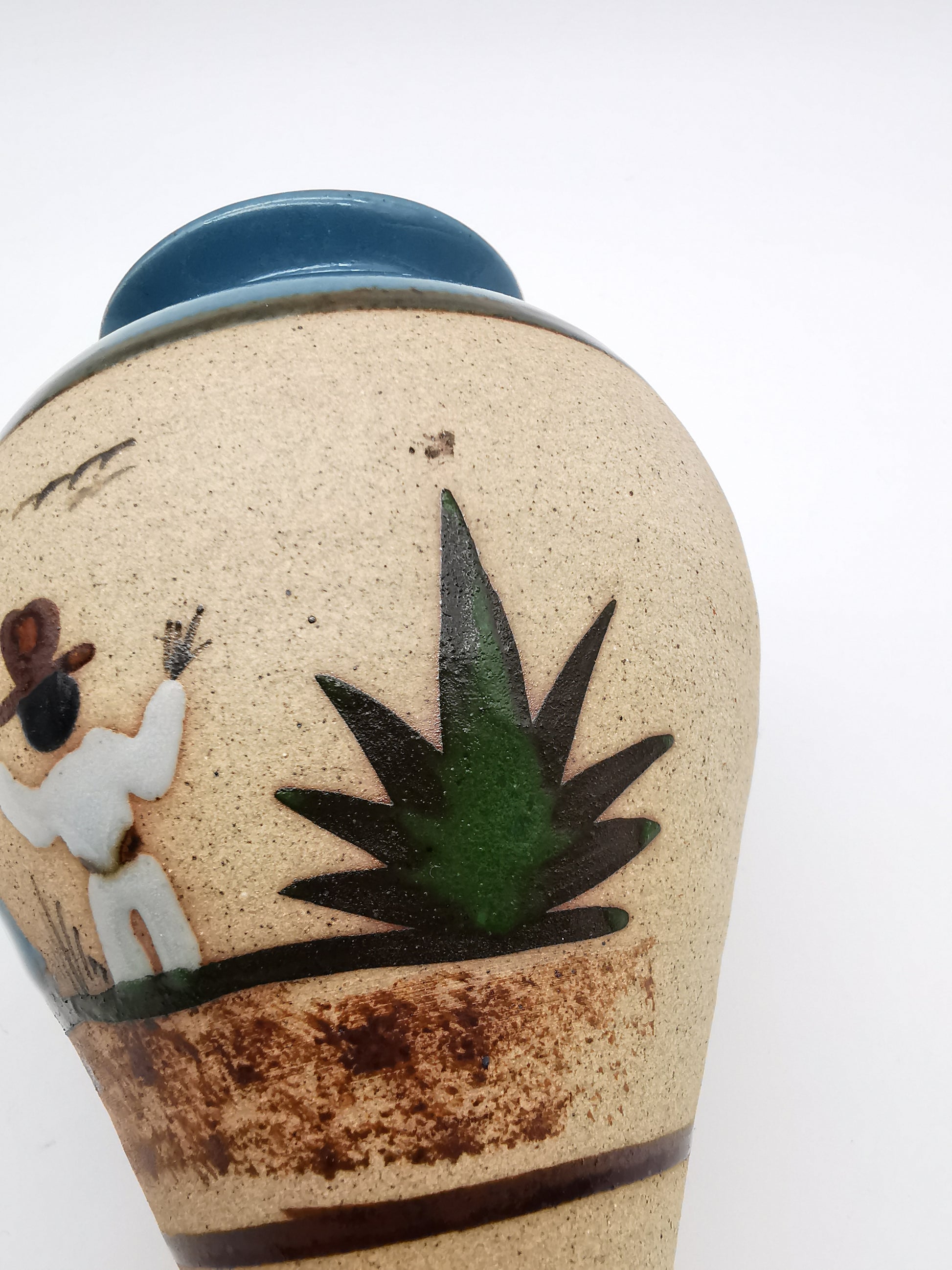 Vintage Signed JC Tonala Mexican Folk Art Vase - Desert Scene