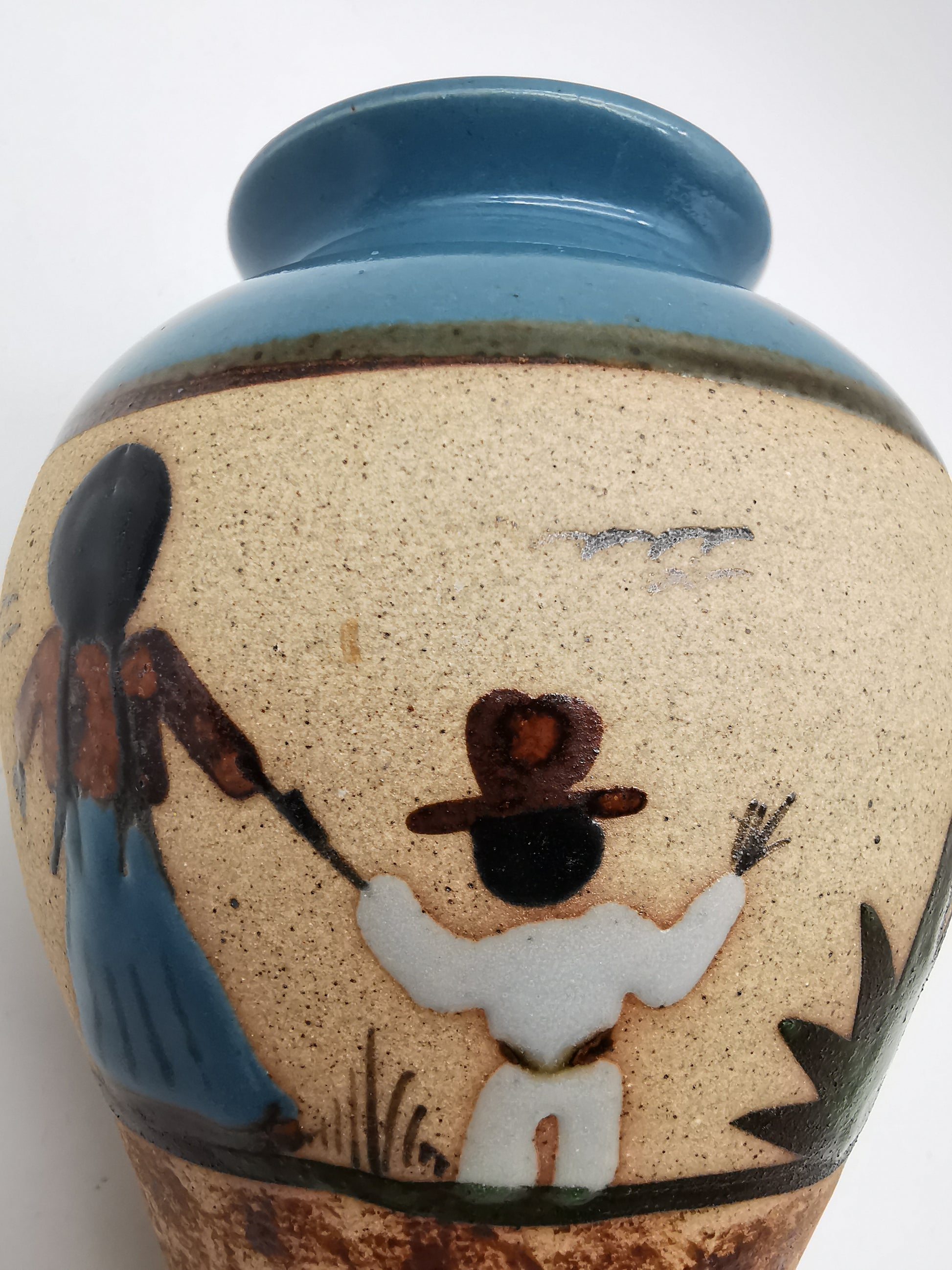 Vintage Signed JC Tonala Mexican Folk Art Vase - Desert Scene