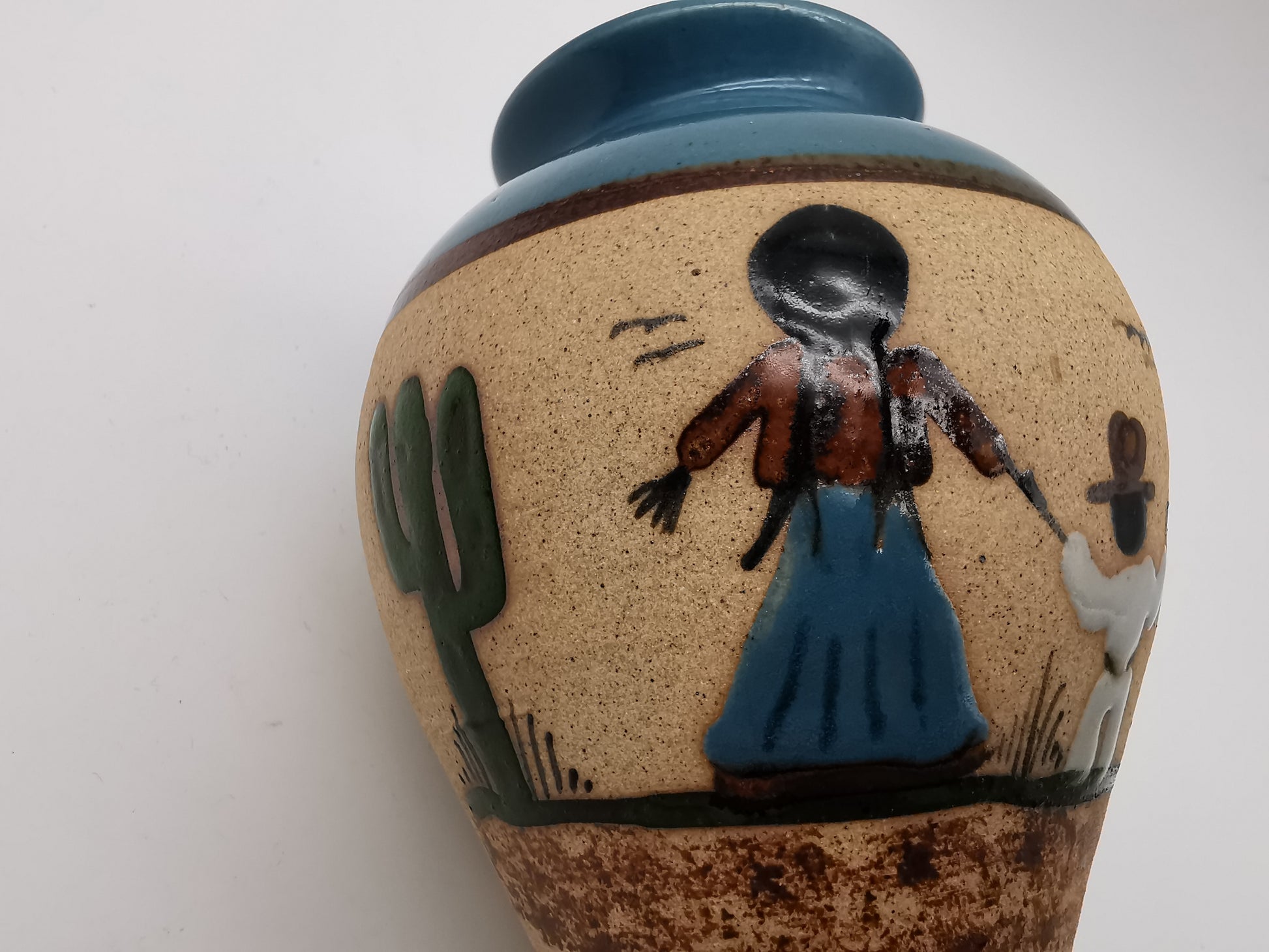 Vintage Signed JC Tonala Mexican Folk Art Vase - Desert Scene