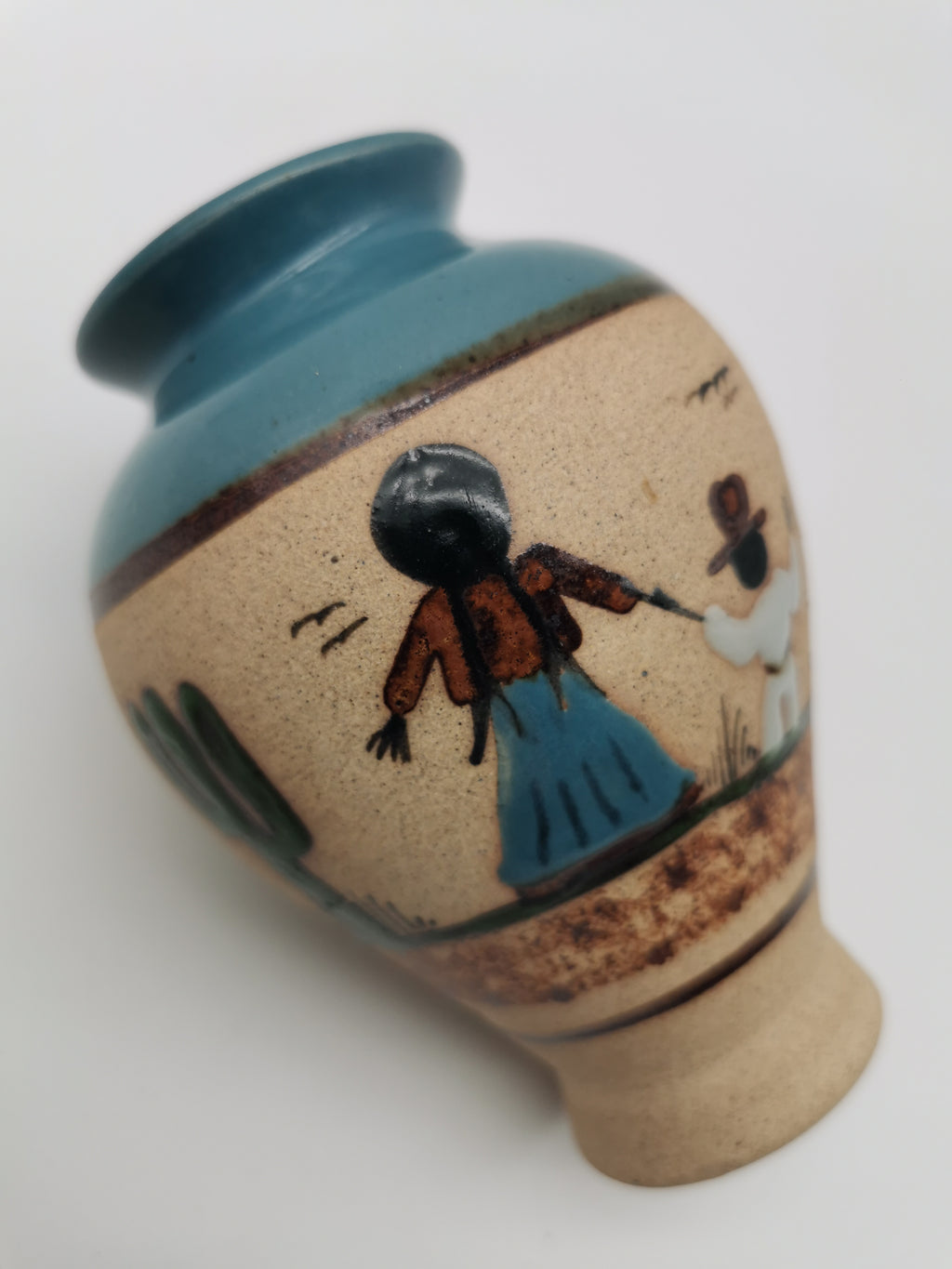 Vintage Signed JC Tonala Mexican Folk Art Vase - Desert Scene
