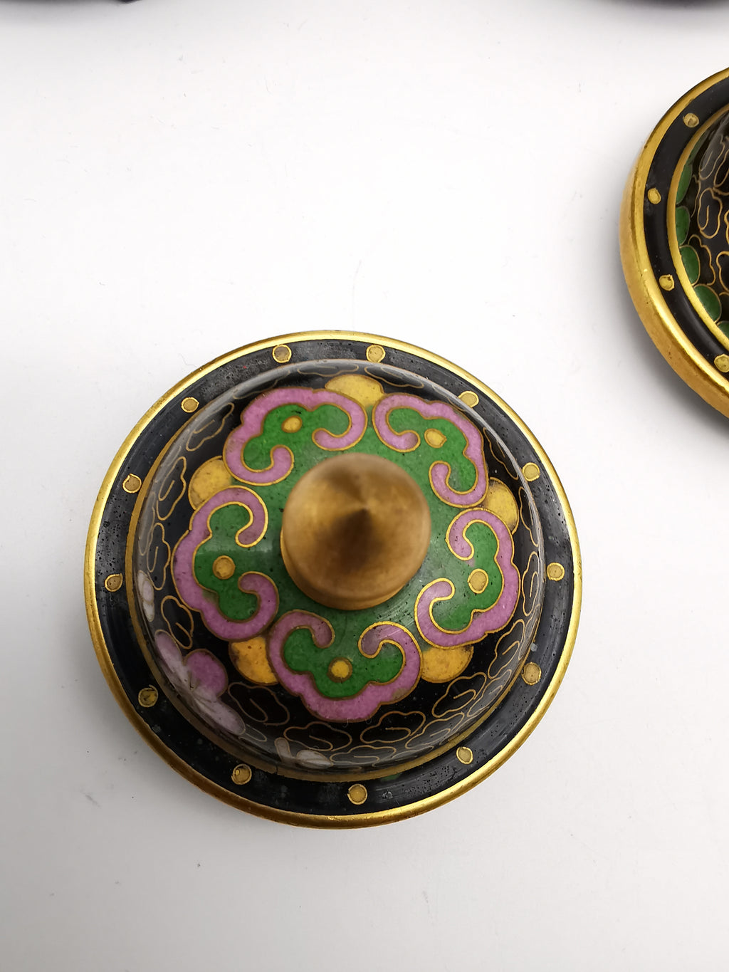 Pair of Vintage Chinese Cloisonné Ginger Jars - Blue Bird and Plum Blossom, with wooden stands