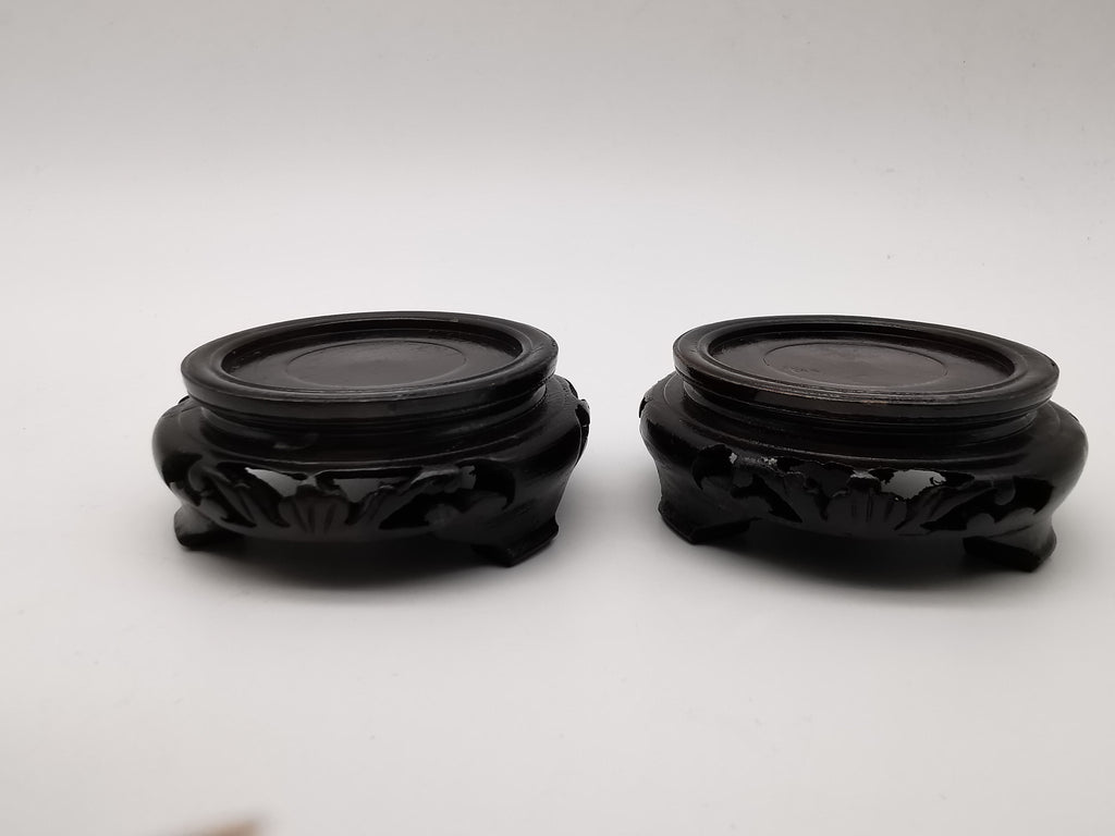 Pair of Vintage Chinese Cloisonné Ginger Jars - Blue Bird and Plum Blossom, with wooden stands
