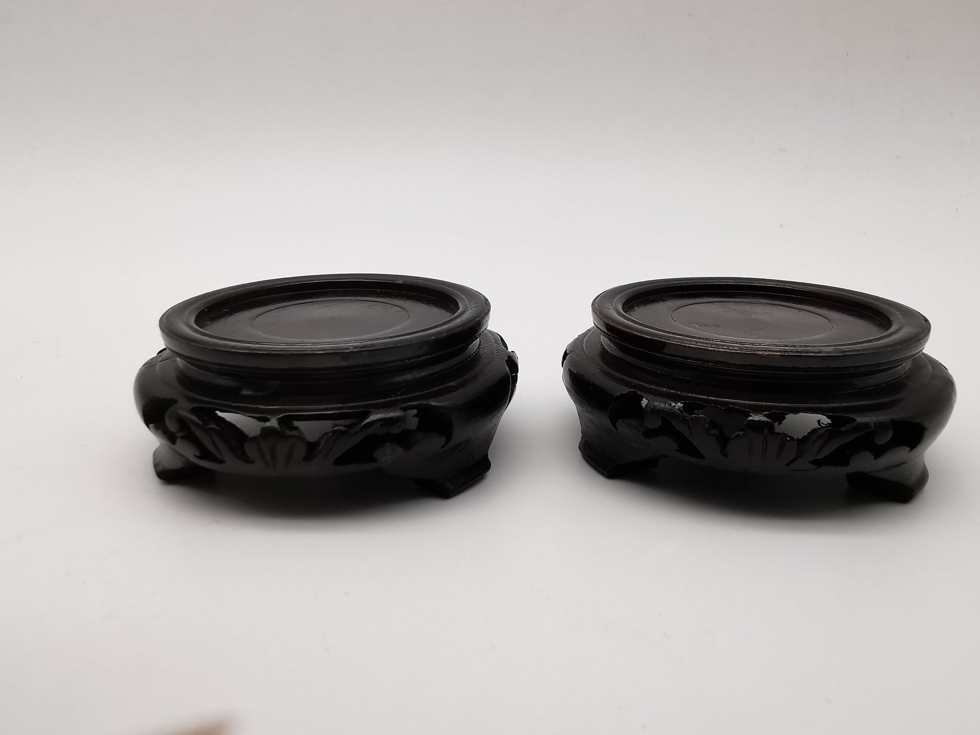 Pair of Vintage Chinese Cloisonné Ginger Jars - Blue Bird and Plum Blossom, with wooden stands