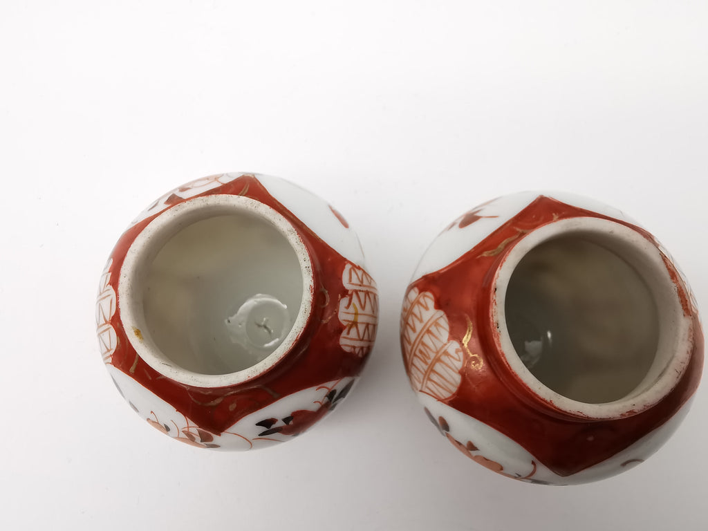 Pair of Antique Japanese Meiji Kutani Cabinet Vases – Iron Red and Gold