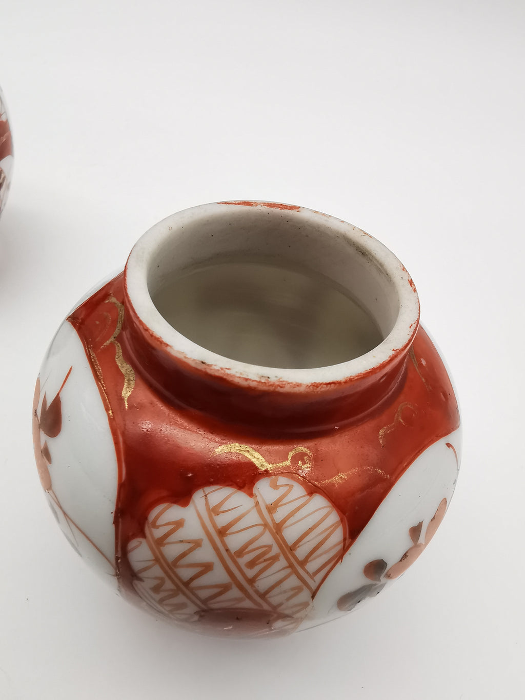 Pair of Antique Japanese Meiji Kutani Cabinet Vases – Iron Red and Gold