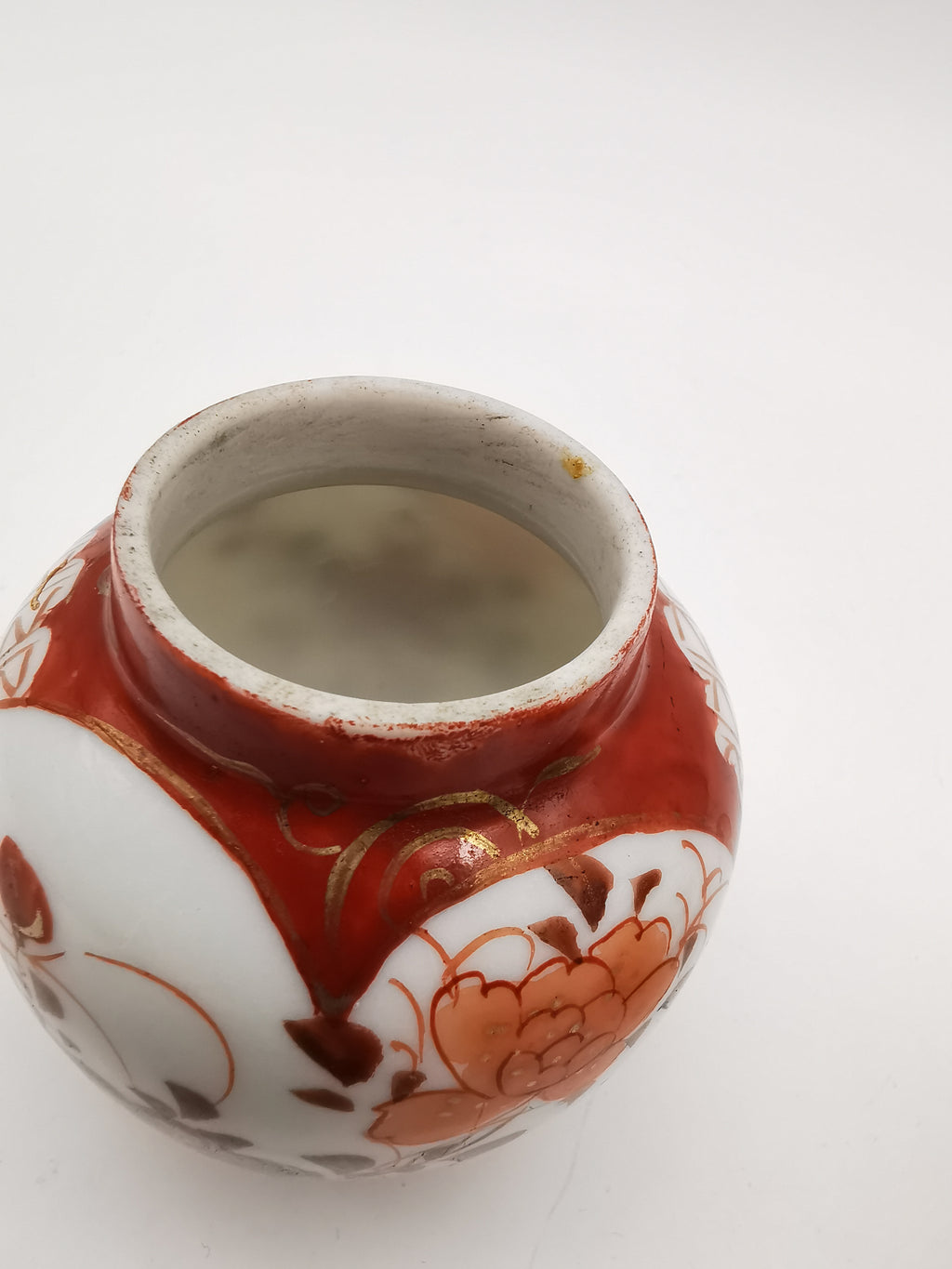 Pair of Antique Japanese Meiji Kutani Cabinet Vases – Iron Red and Gold