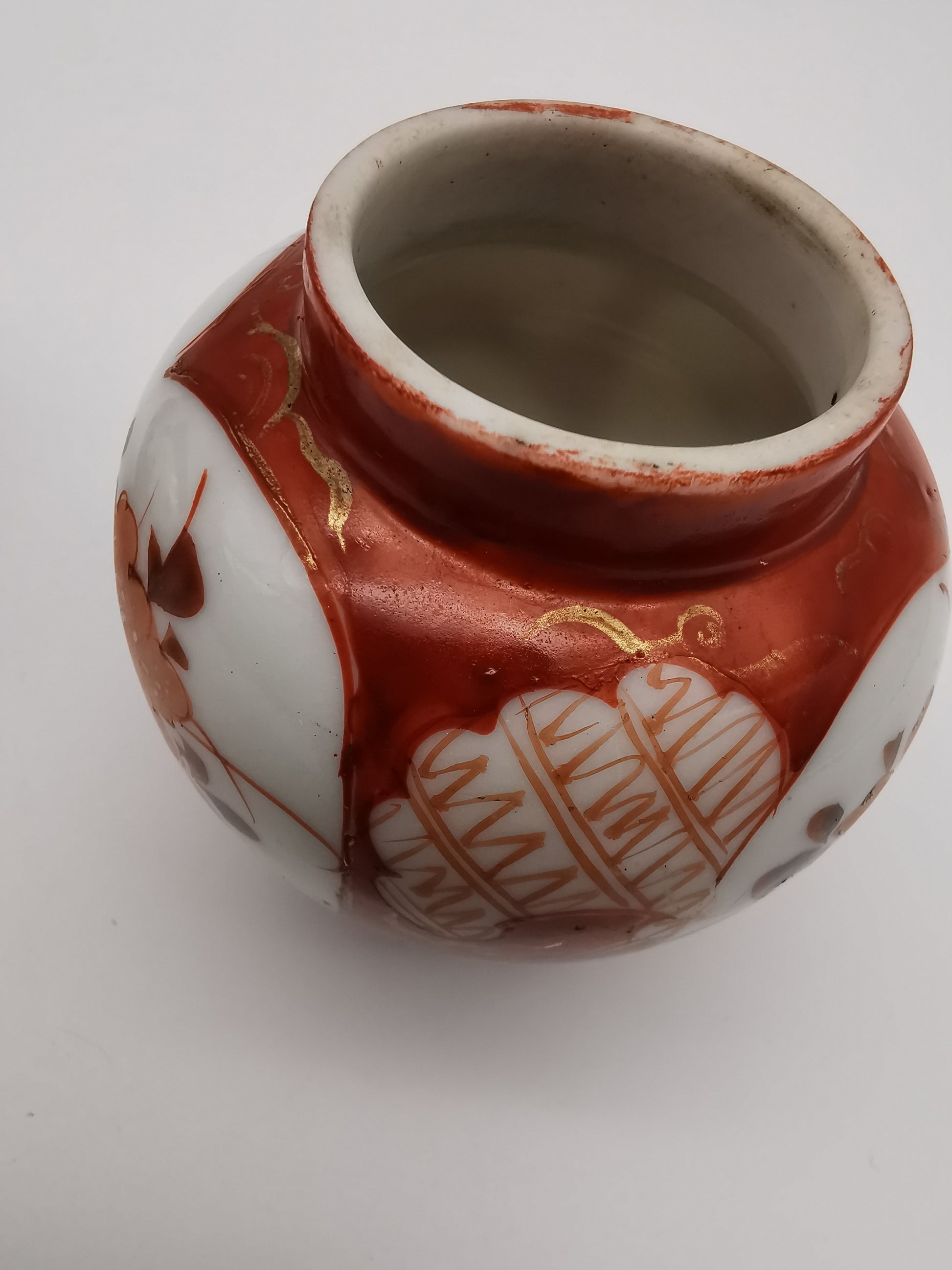 Pair of Antique Japanese Meiji Kutani Cabinet Vases – Iron Red and Gold
