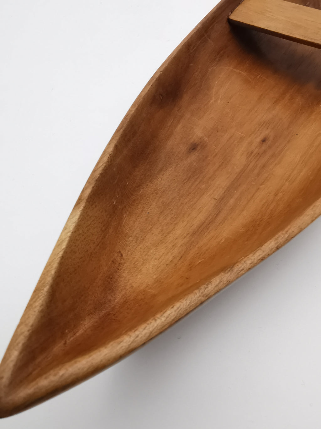 Vintage African Hand-Carved Boat-Shaped Bowl with Shell Inlay