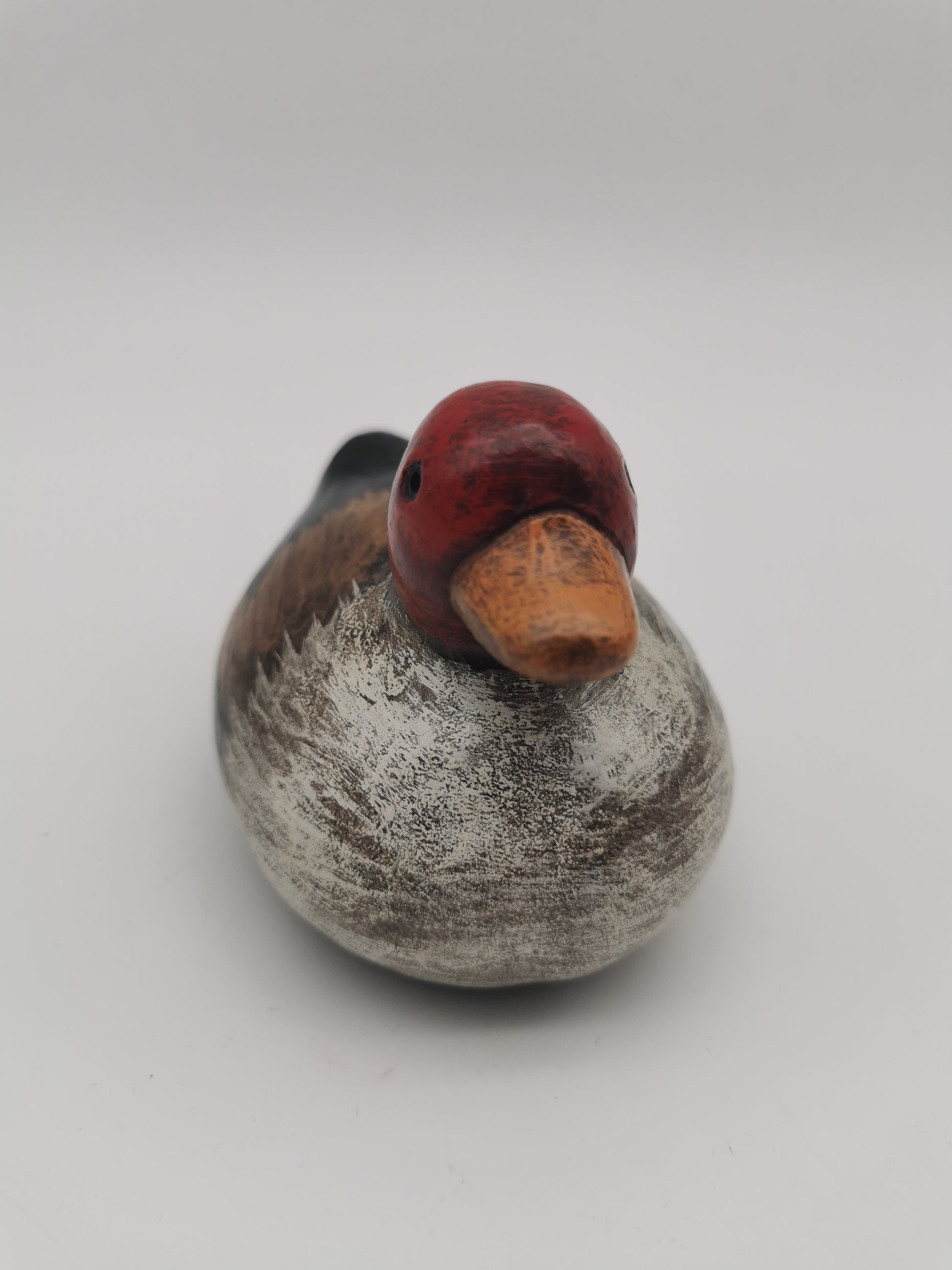 Vintage Small Clay Duck Figurine – Hand-Painted Rustic Folk Art Bird Sculpture, Signed