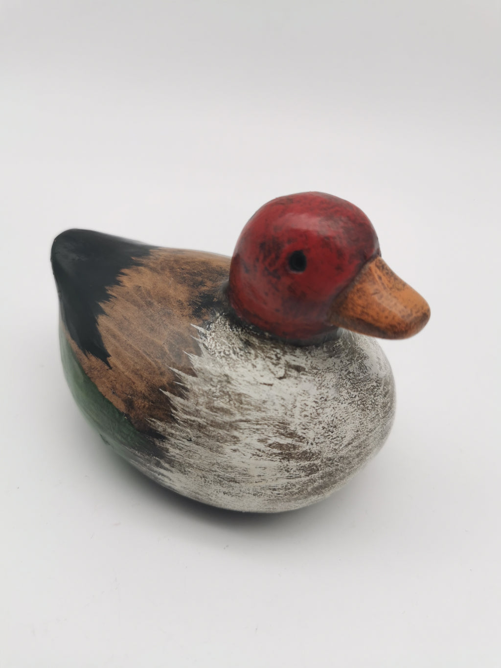 Vintage Small Clay Duck Figurine – Hand-Painted Rustic Folk Art Bird Sculpture, Signed